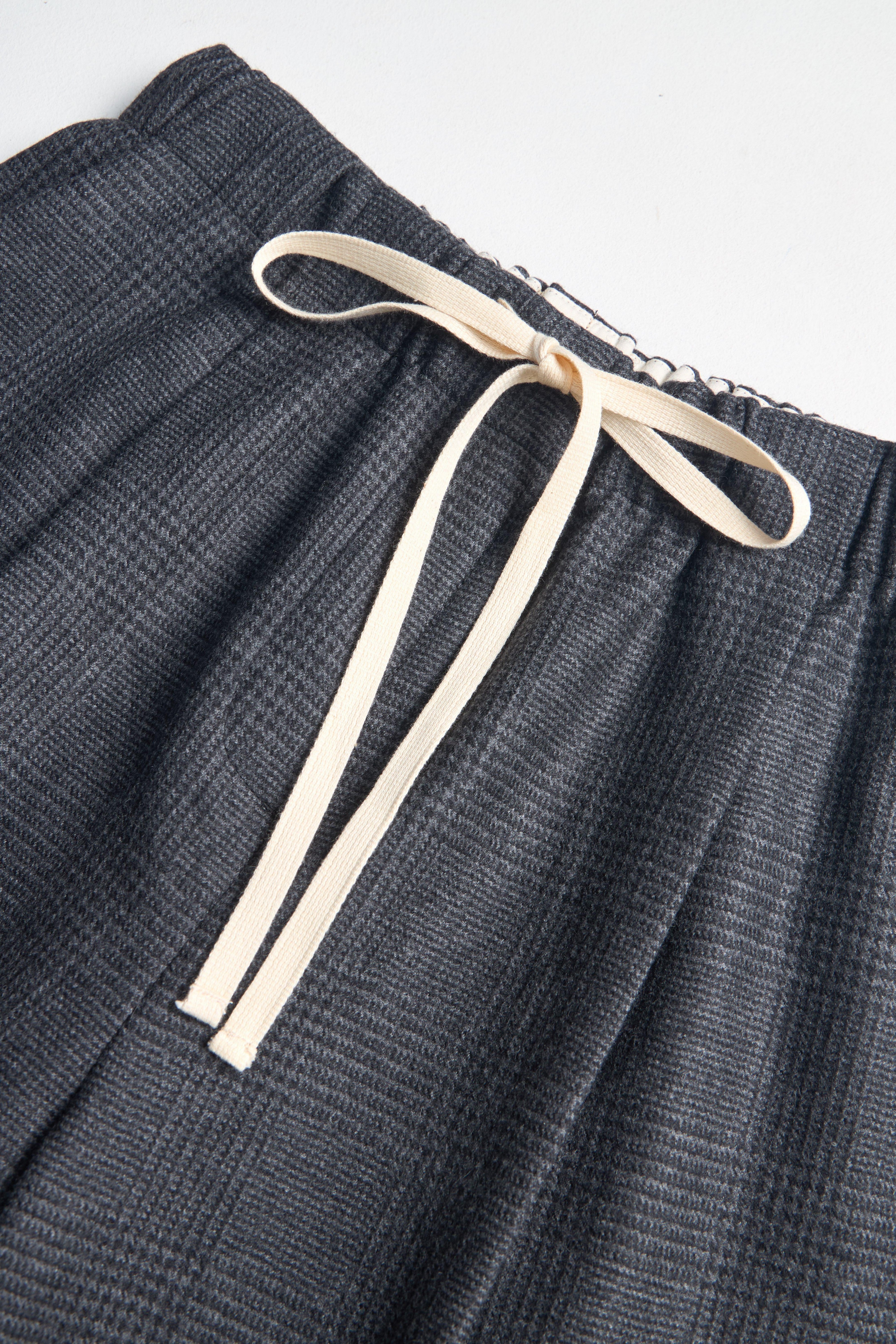 Elastic-Waist Checked Wool Drawstring Wide-Leg Pants