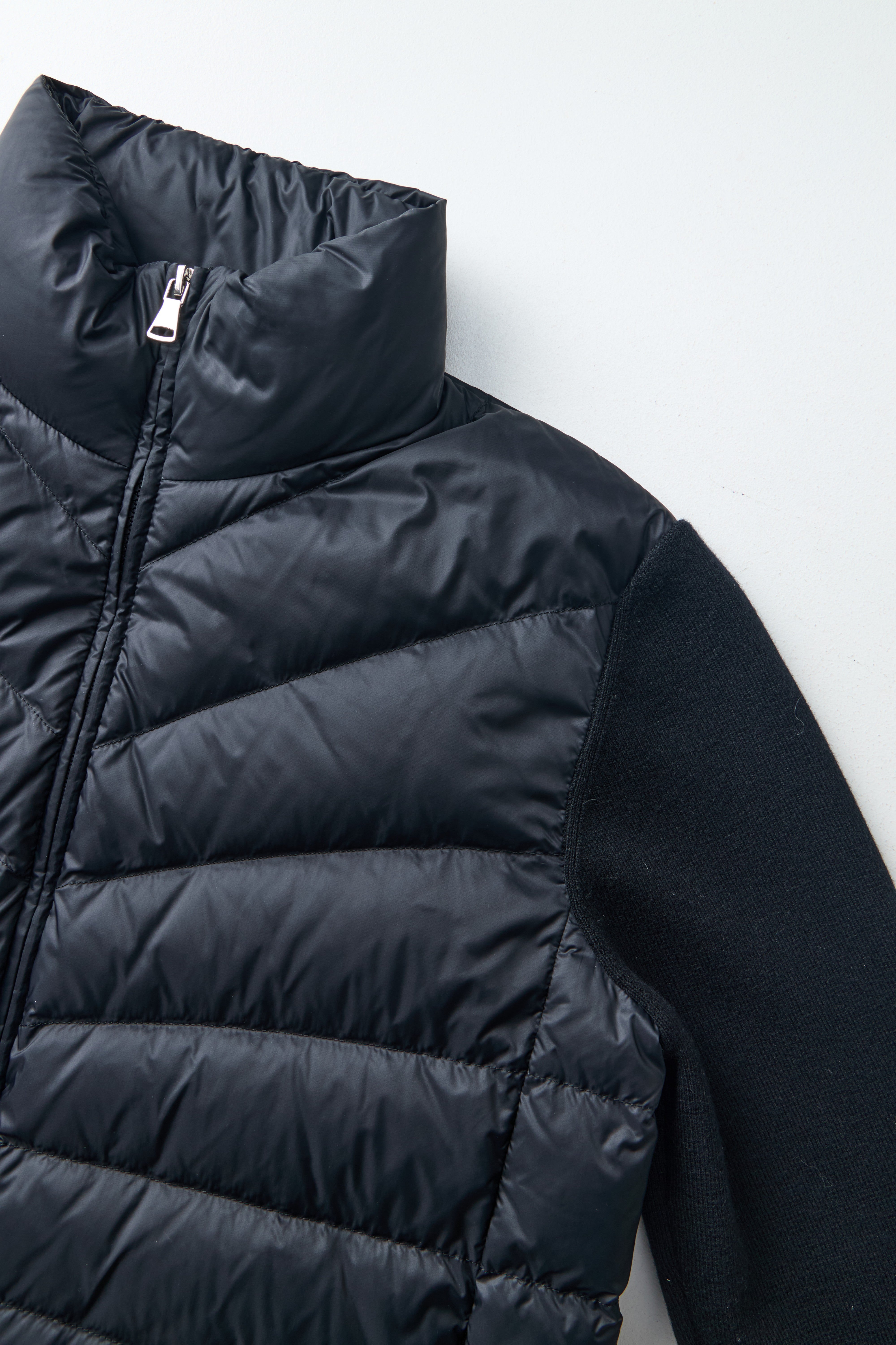 Lightweight Goose Down Knit-Panel Jacket