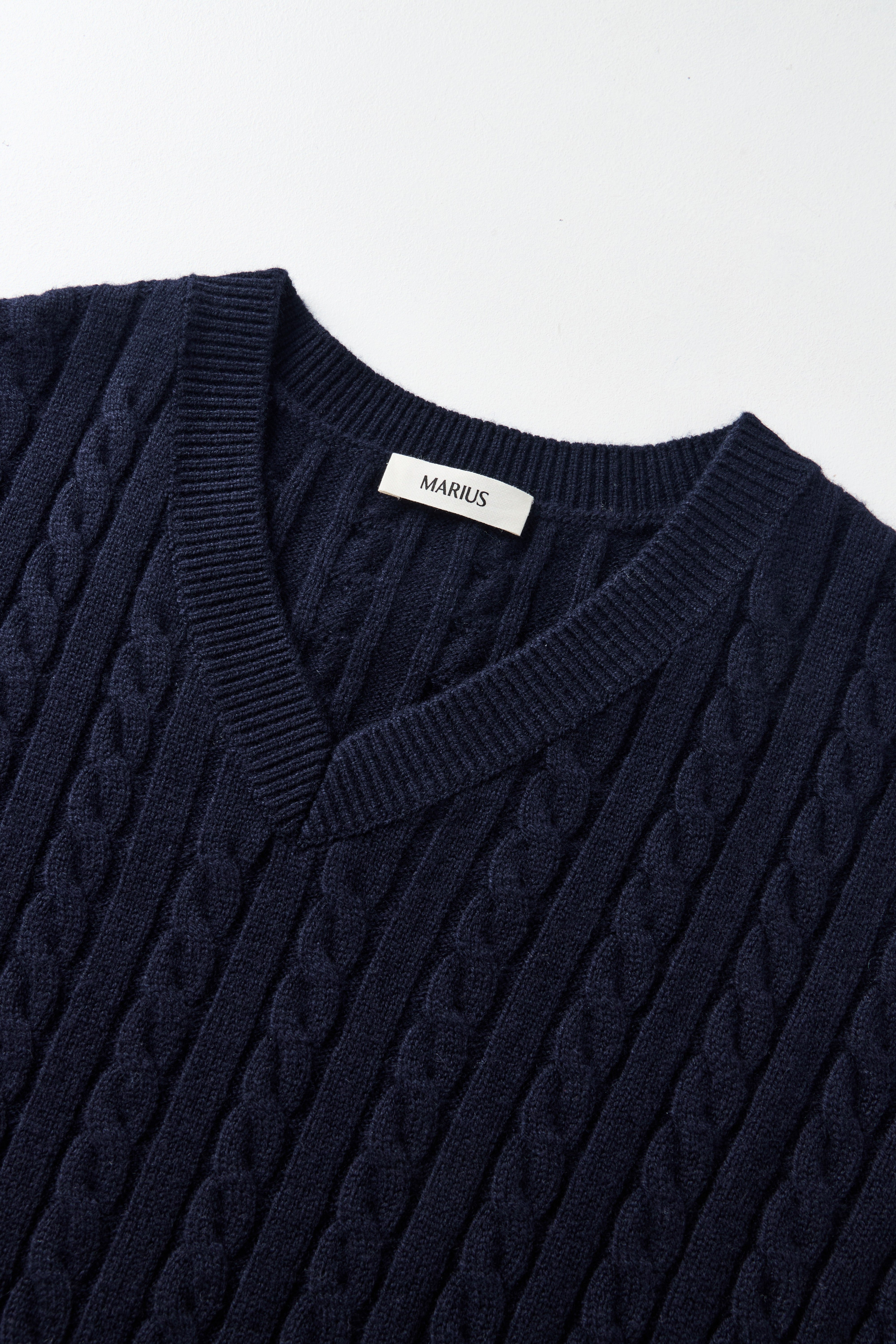 Classic Cable-Knit V-Neck Merino Wool Sweater