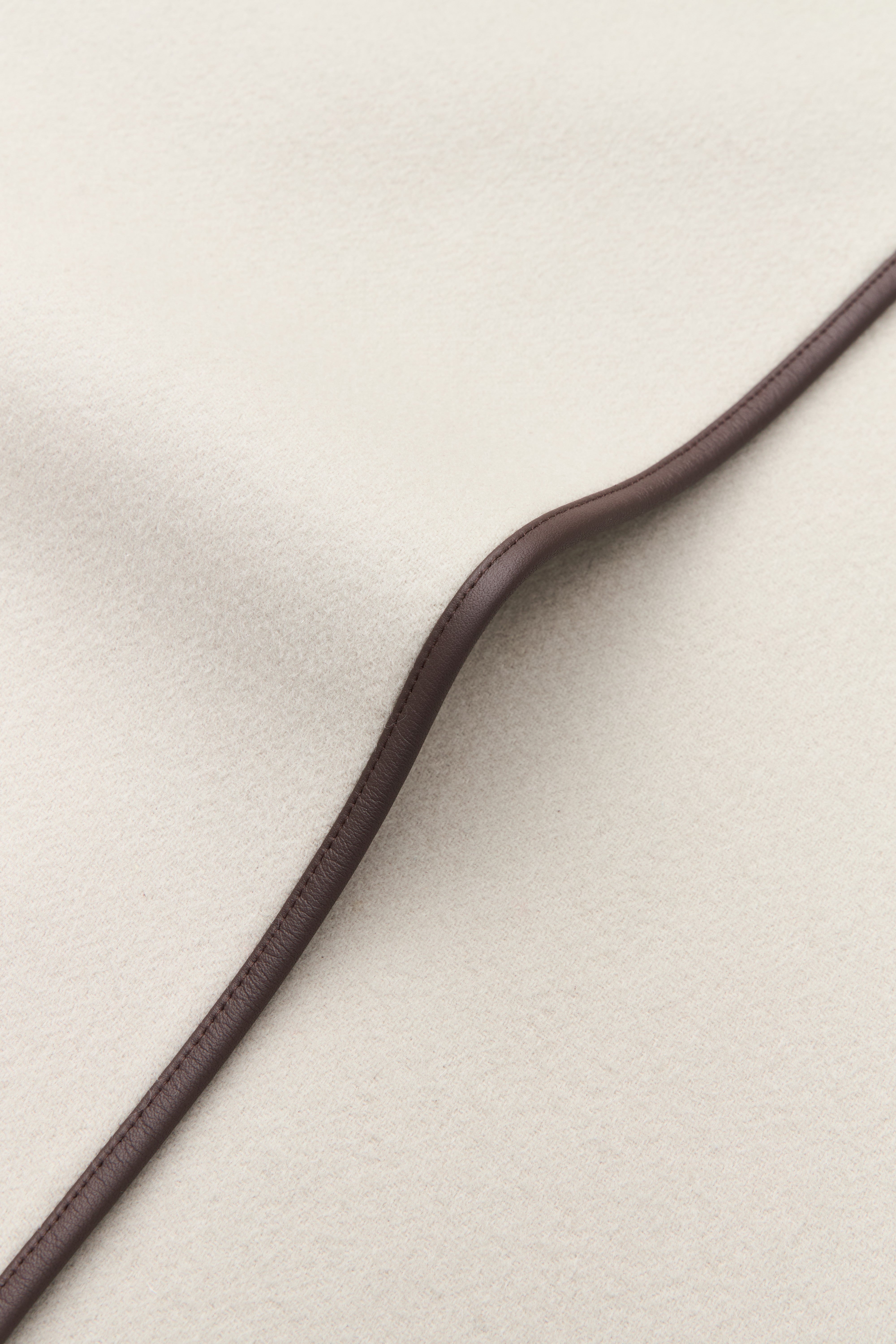 Collarless Wool Coat with Leather-Trim Scarf Detail