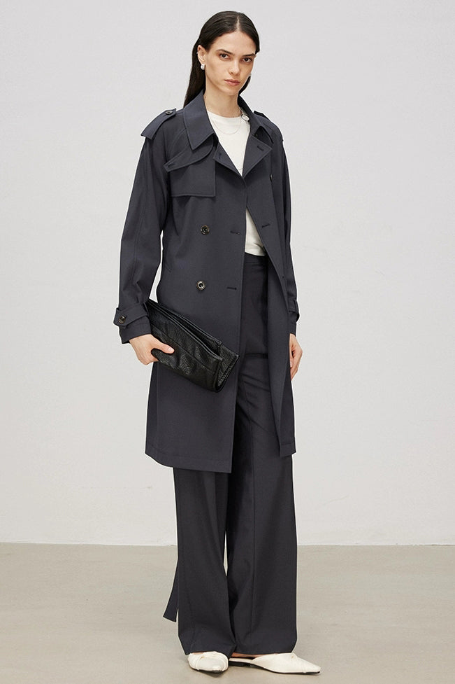 Merino Wool Belted Long Trench Coat