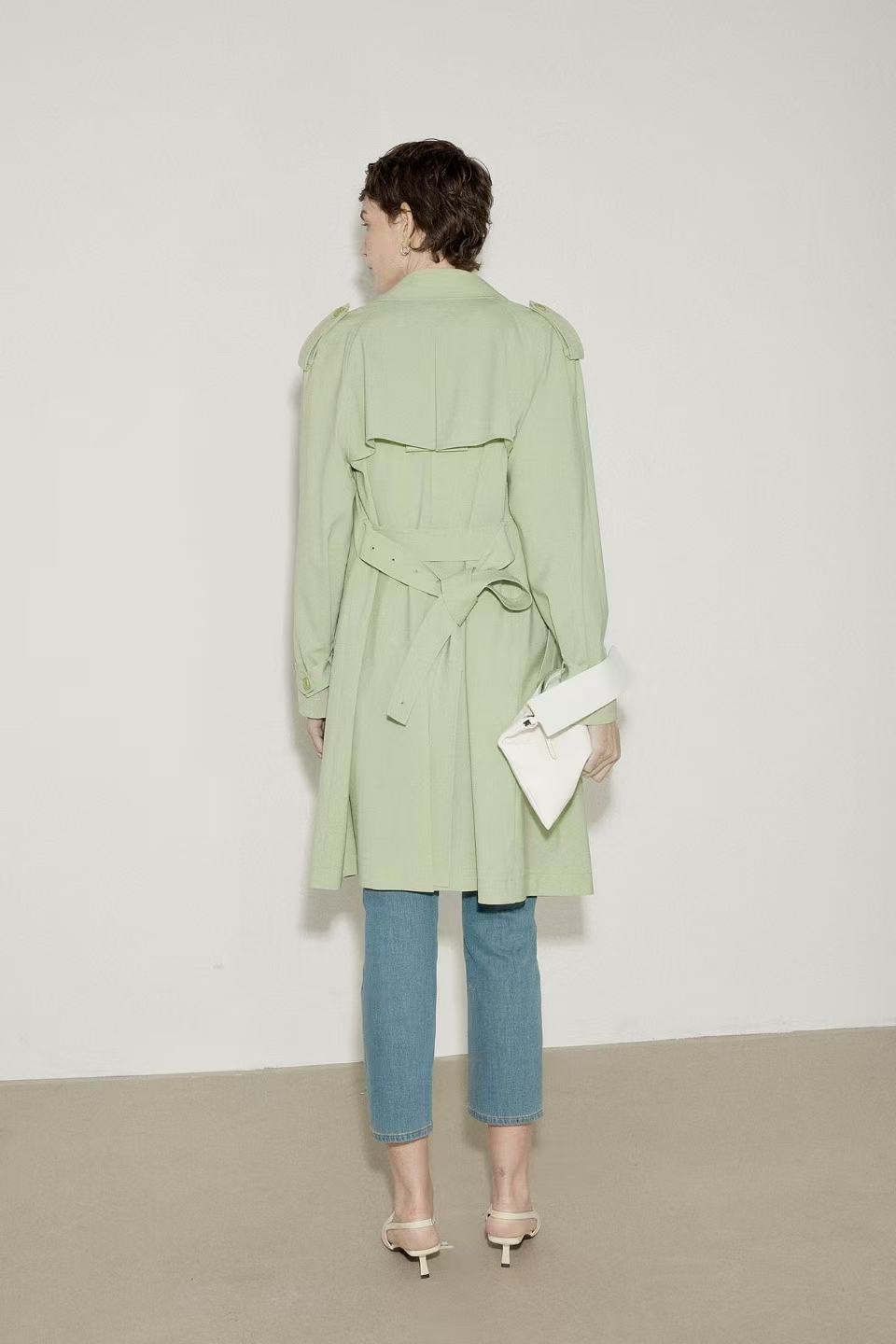 Merino Wool Belted Long Trench Coat