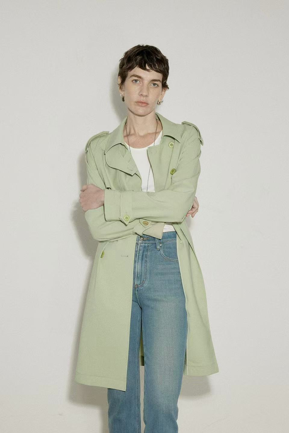 Merino Wool Belted Long Trench Coat