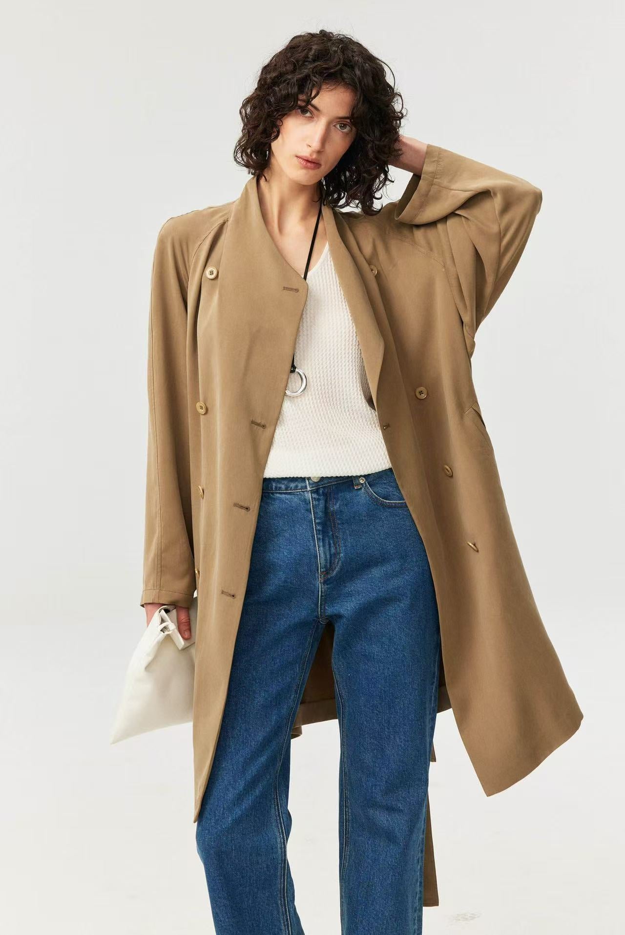 Japanese Cupro A-Line Fluid Drape Trench