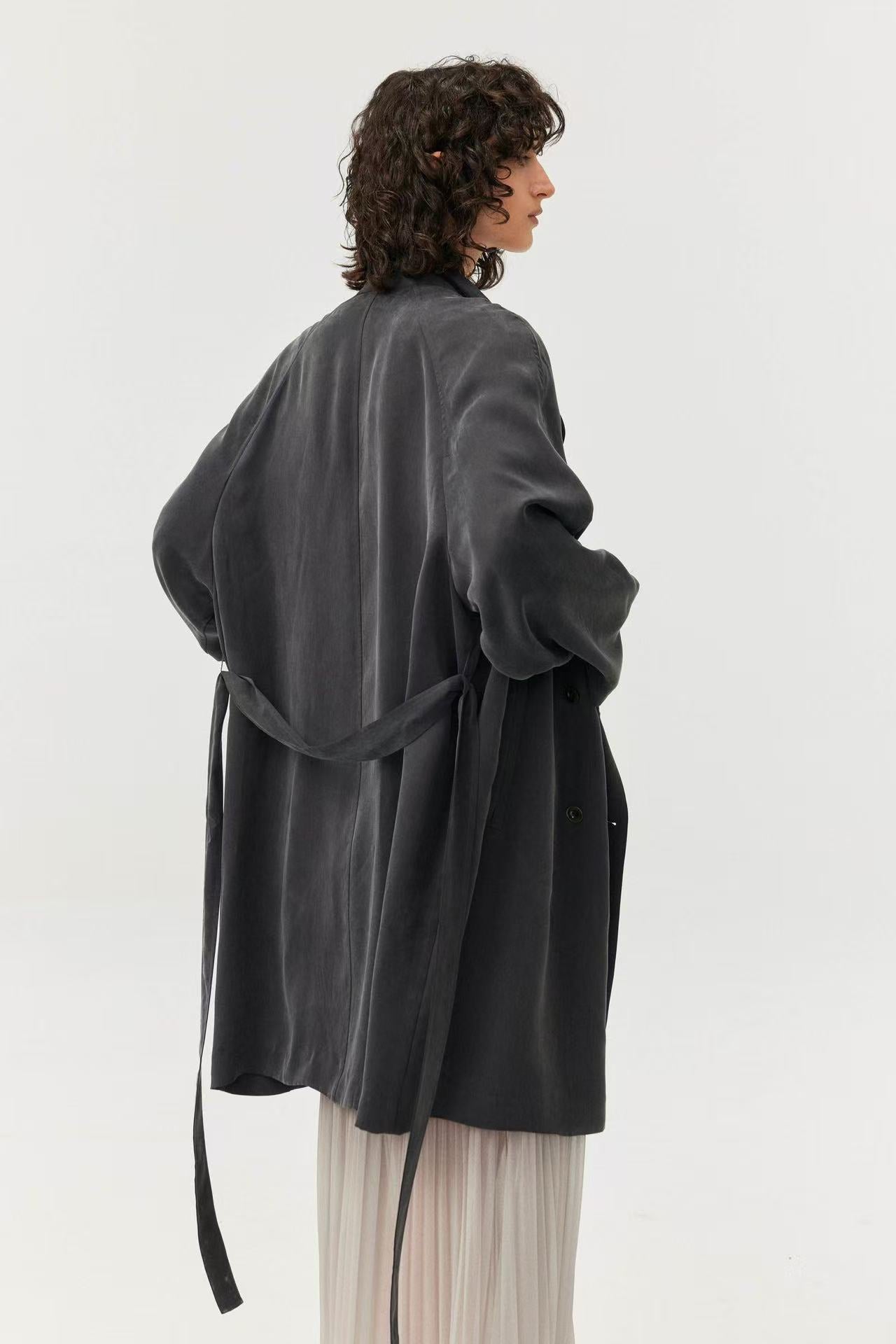 Japanese Cupro A-Line Fluid Drape Trench