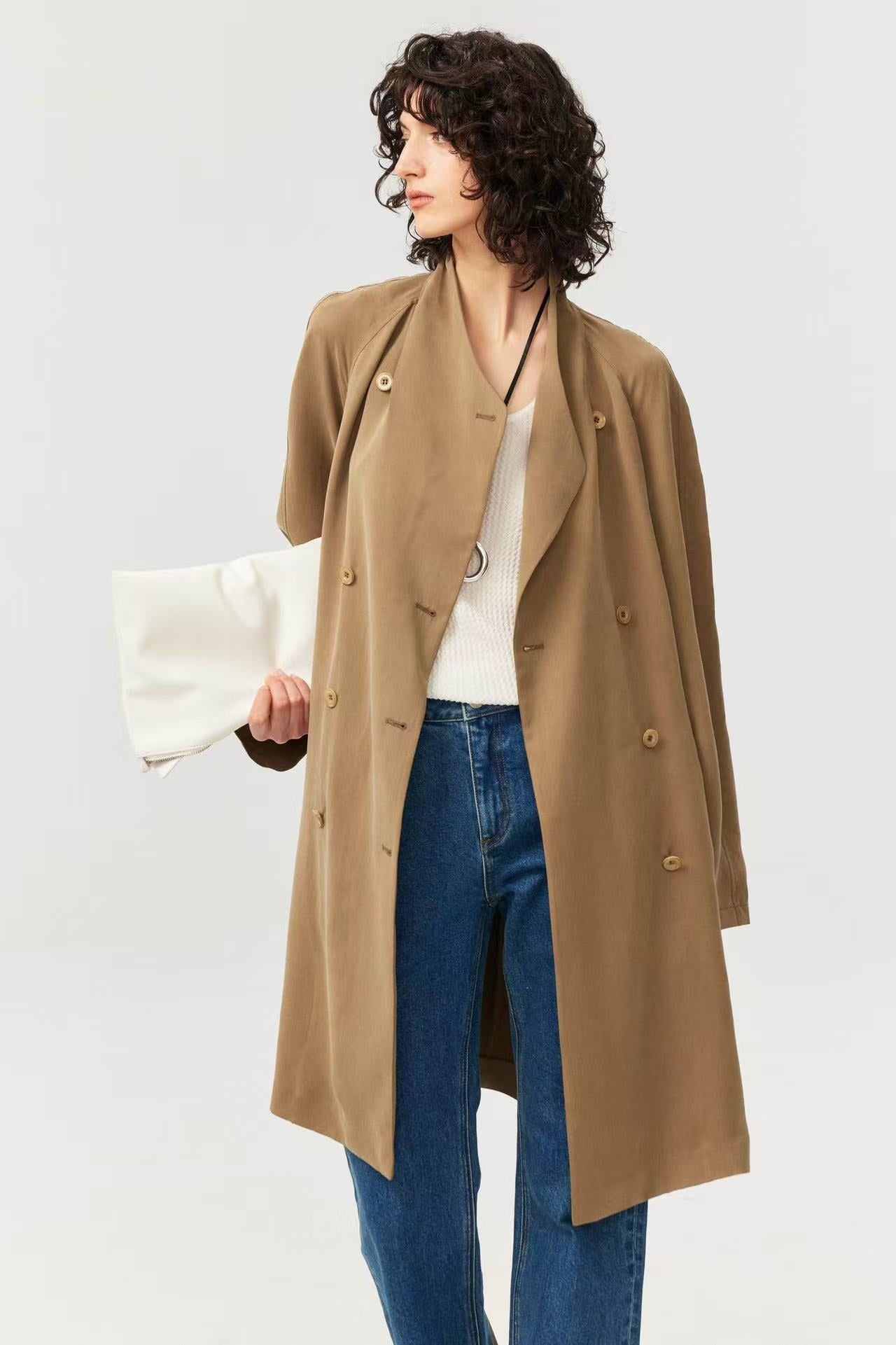 Japanese Cupro A-Line Fluid Drape Trench