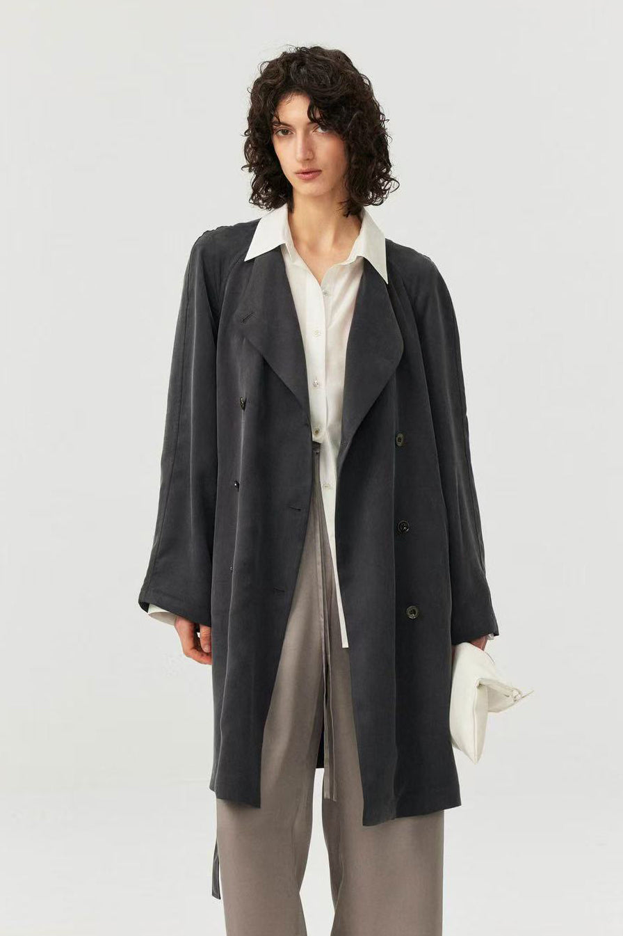 Japanese Cupro A-Line Fluid Drape Trench Coat