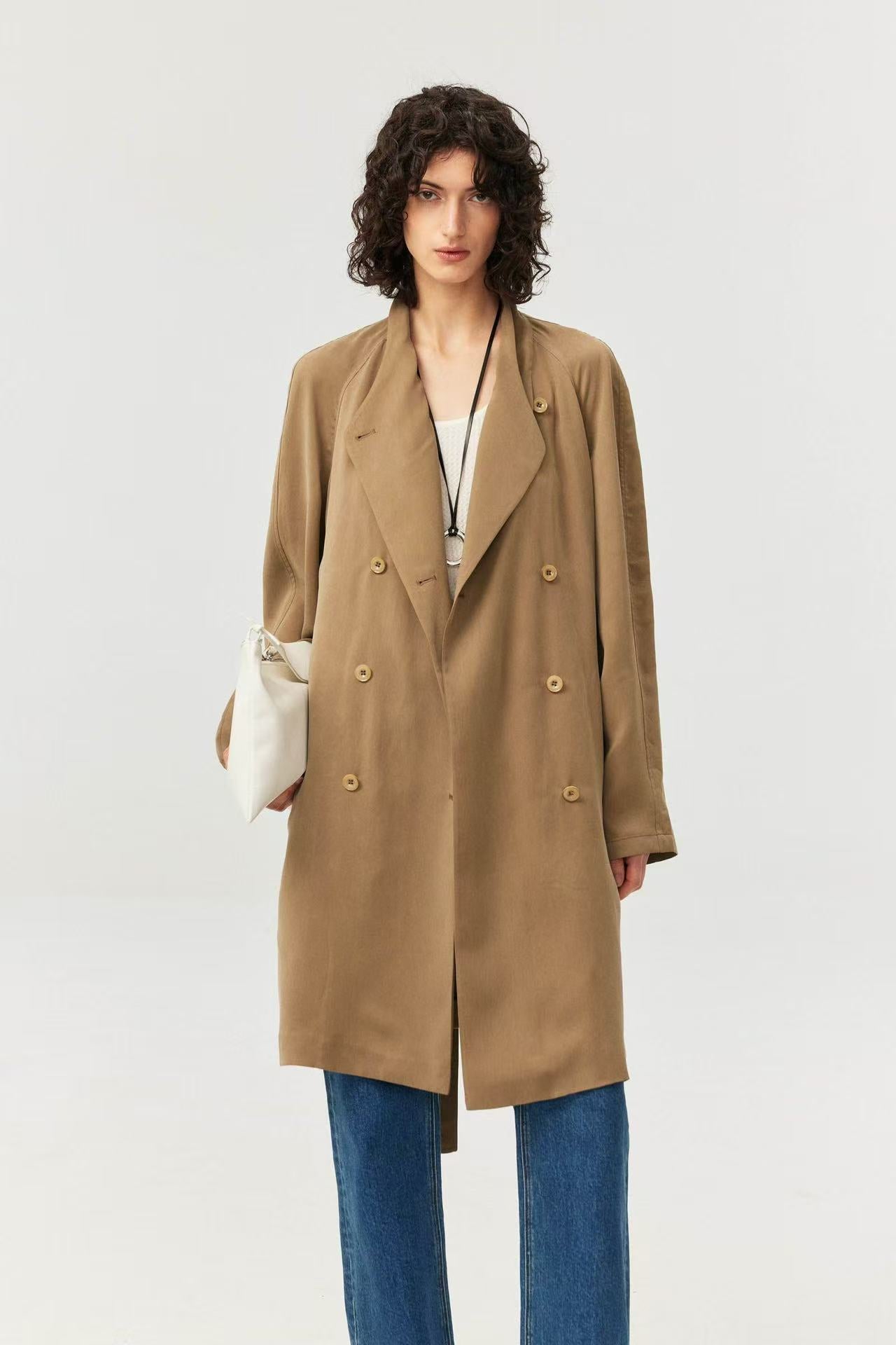 Japanese Cupro A-Line Fluid Drape Trench