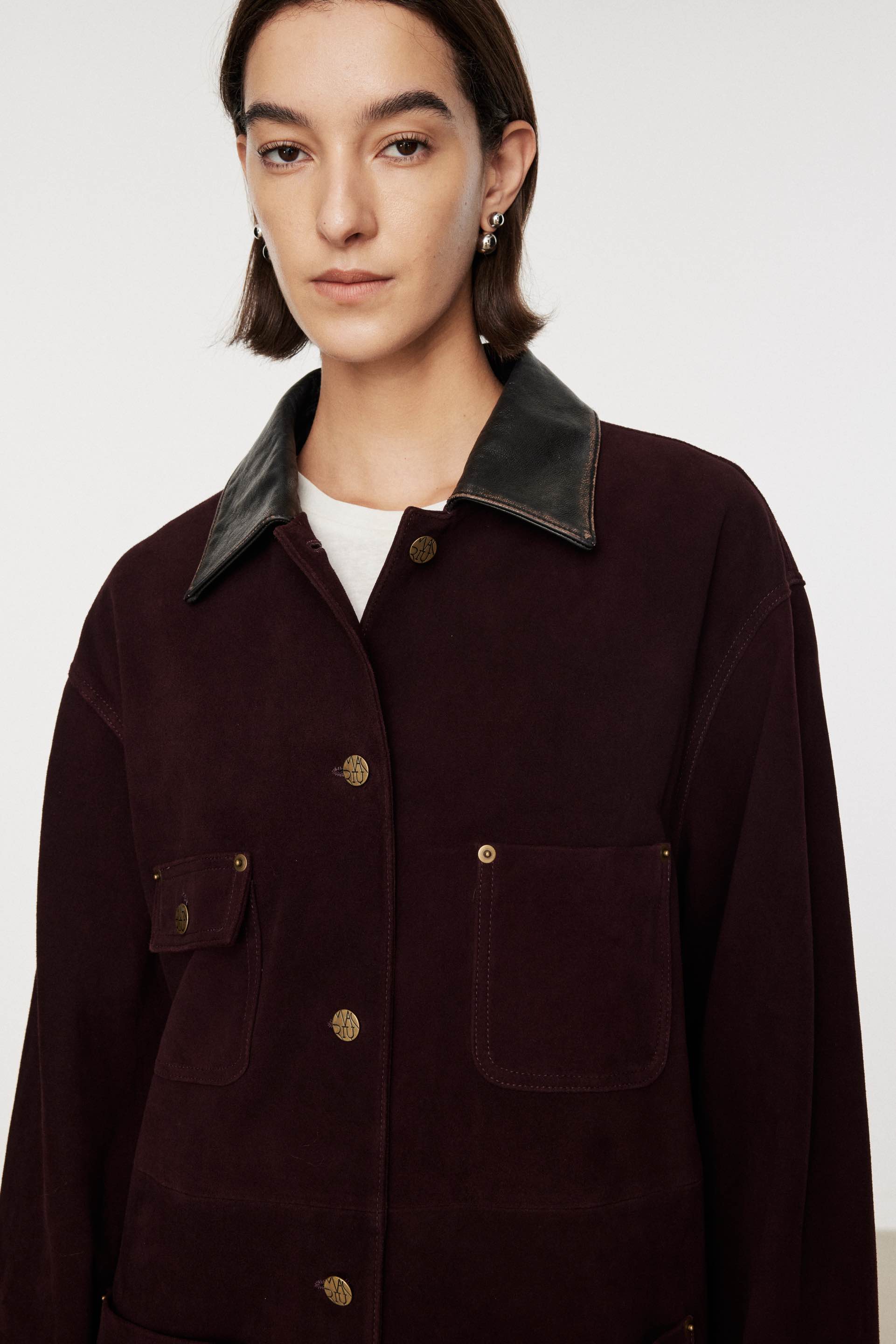 Marius Women's Spliced Leather Lapel Jacket