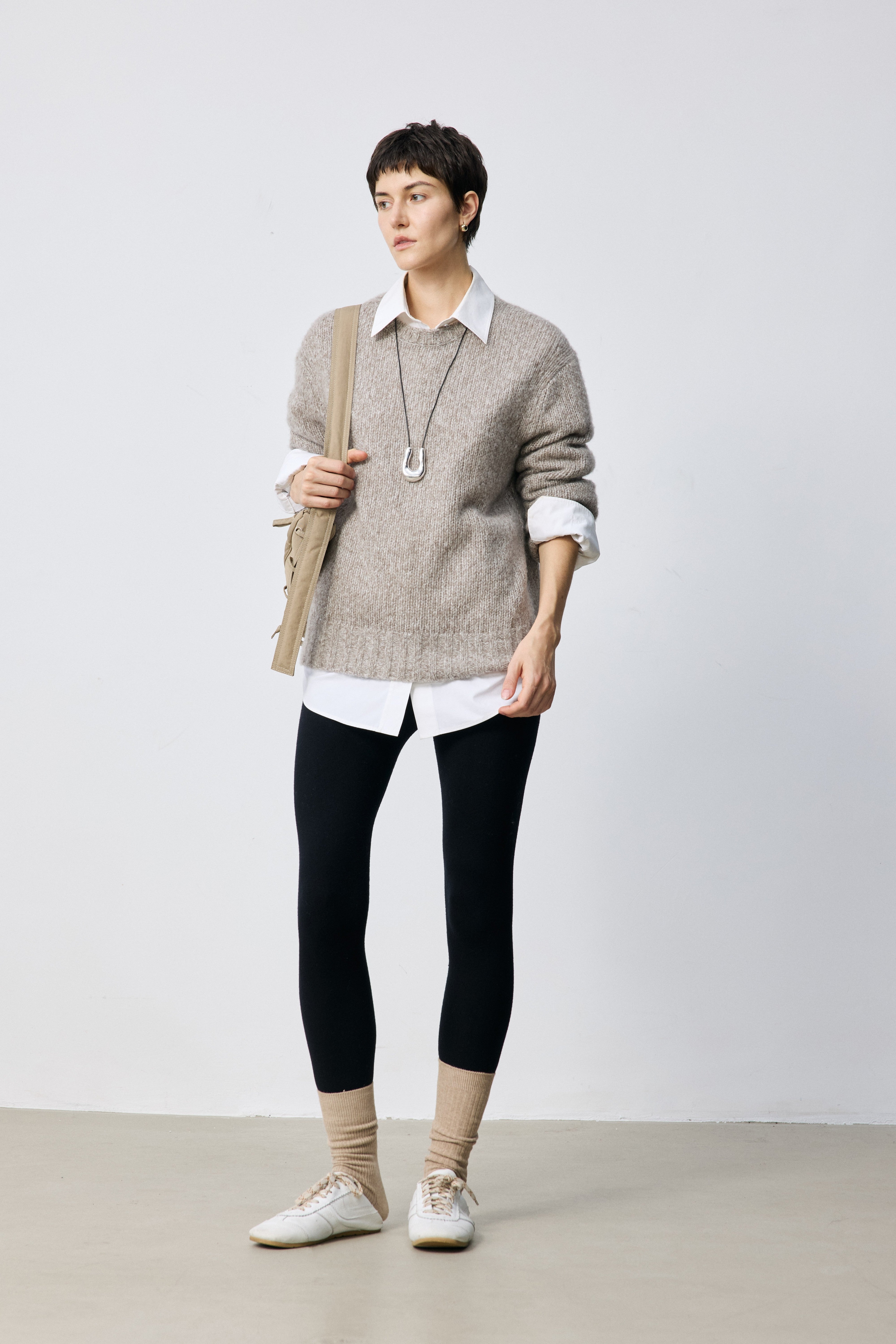 Cashmere-Silk Blend Textured Knit Crewneck Sweater