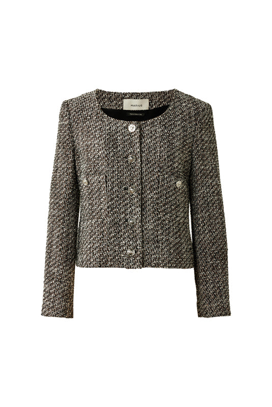 Textured Tweed Crystal Button Cropped Jacket