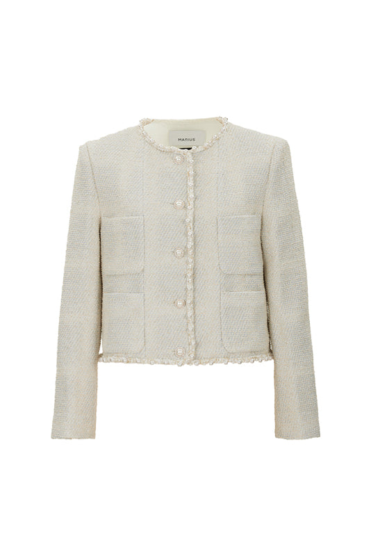 Mermaid Pearl Beige Tweed Short Jacket