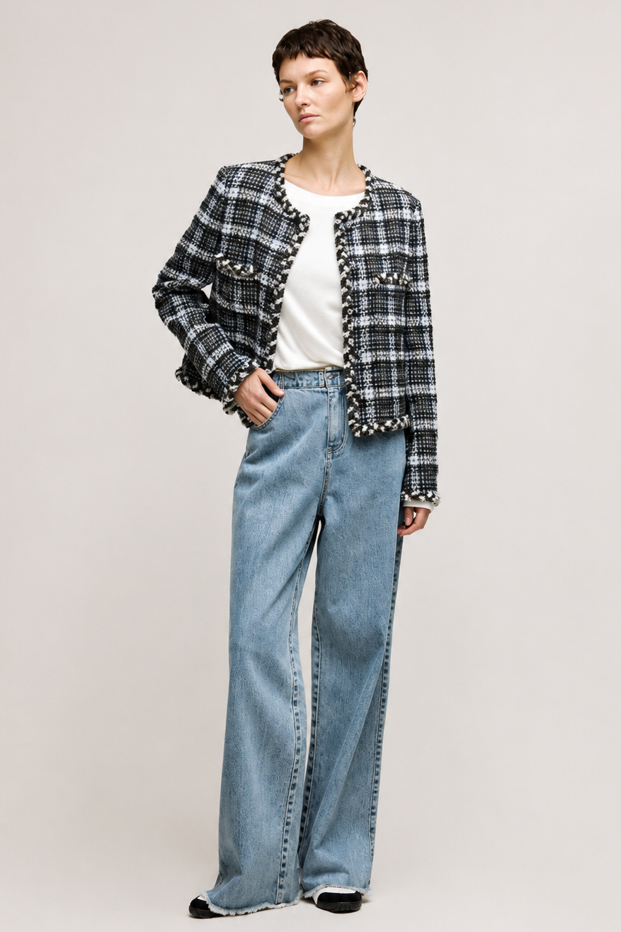 Tailored Straight-Leg Jeans with Frayed Hem