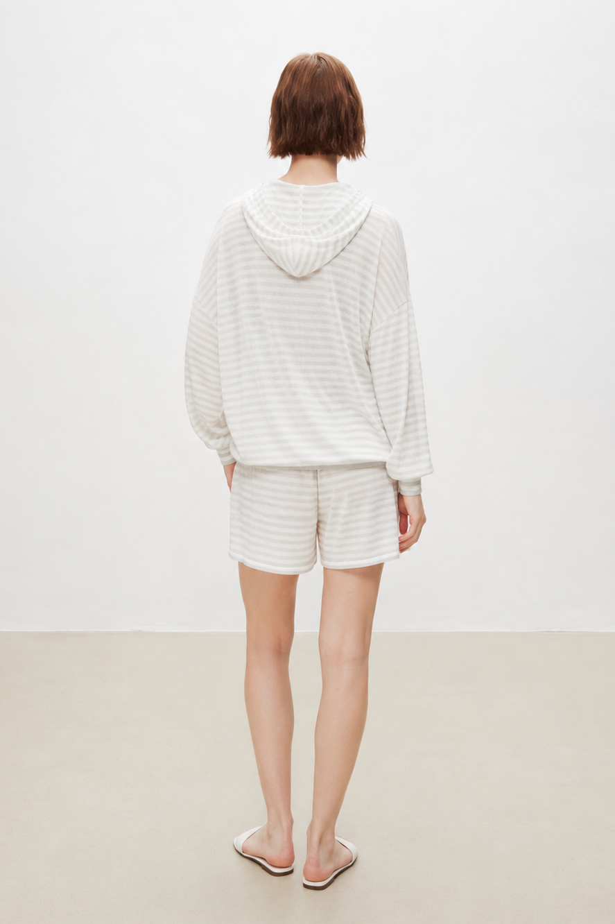 Striped Cotton Blend Knit Hoodie
