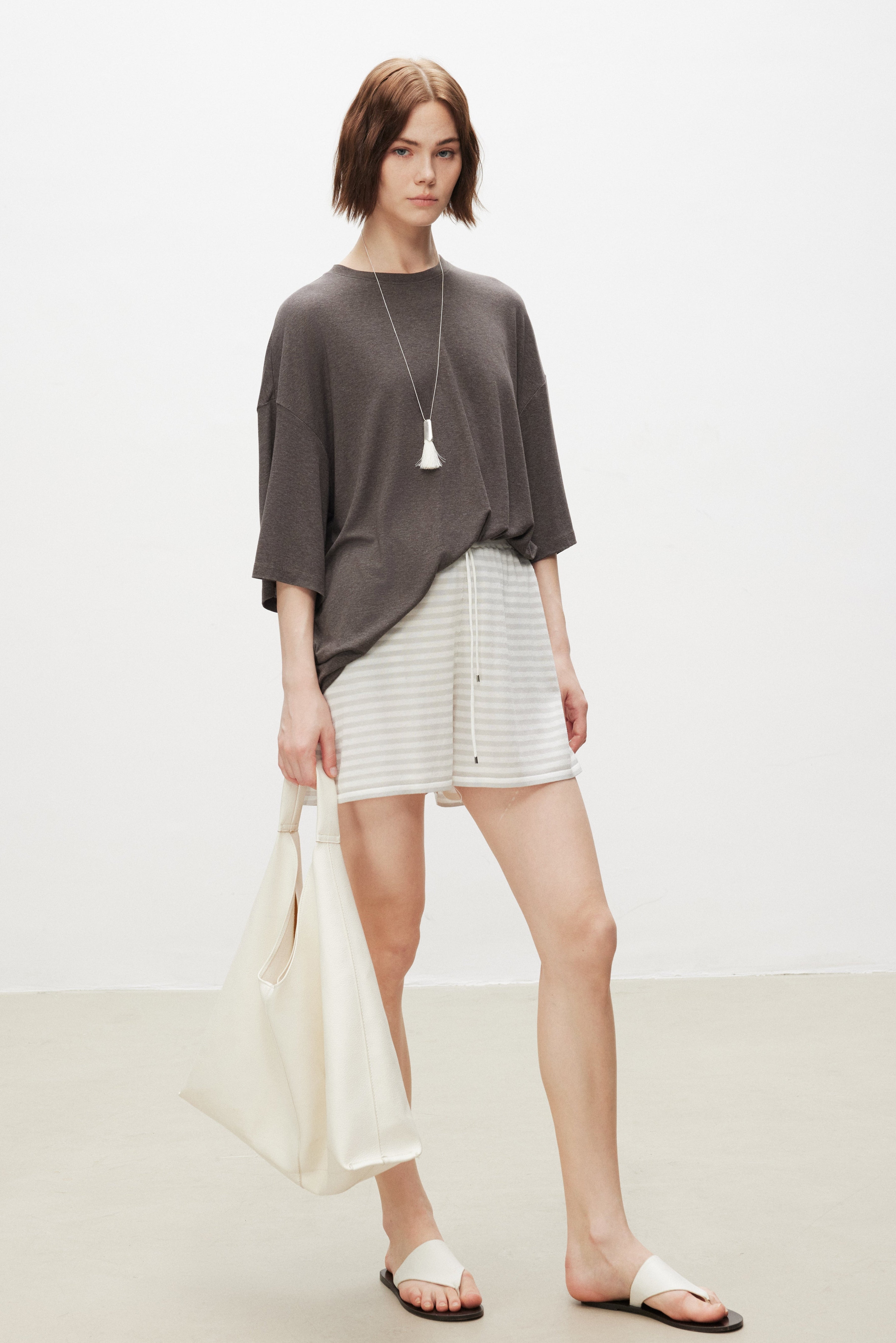 Striped Cotton Blend Knit Shorts