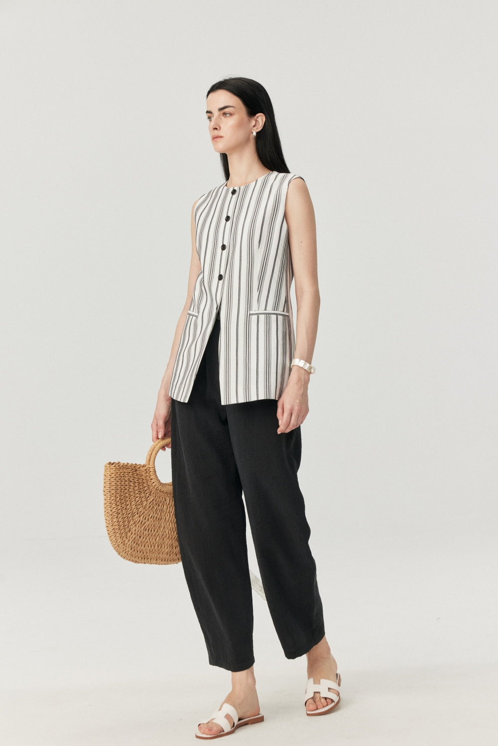 Linen-Blend Stripe Vest