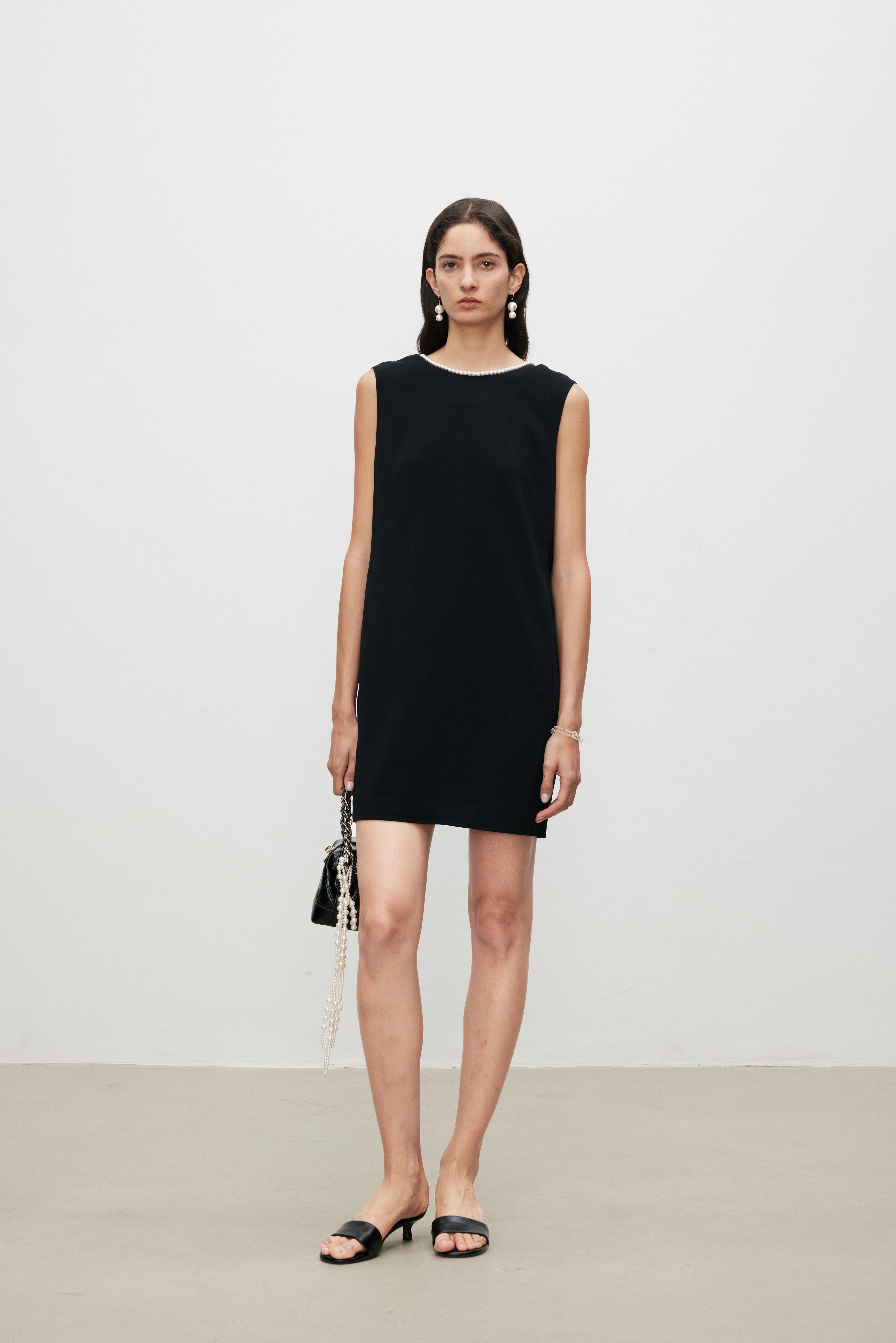 Pearl Accent Shift Mini Dress