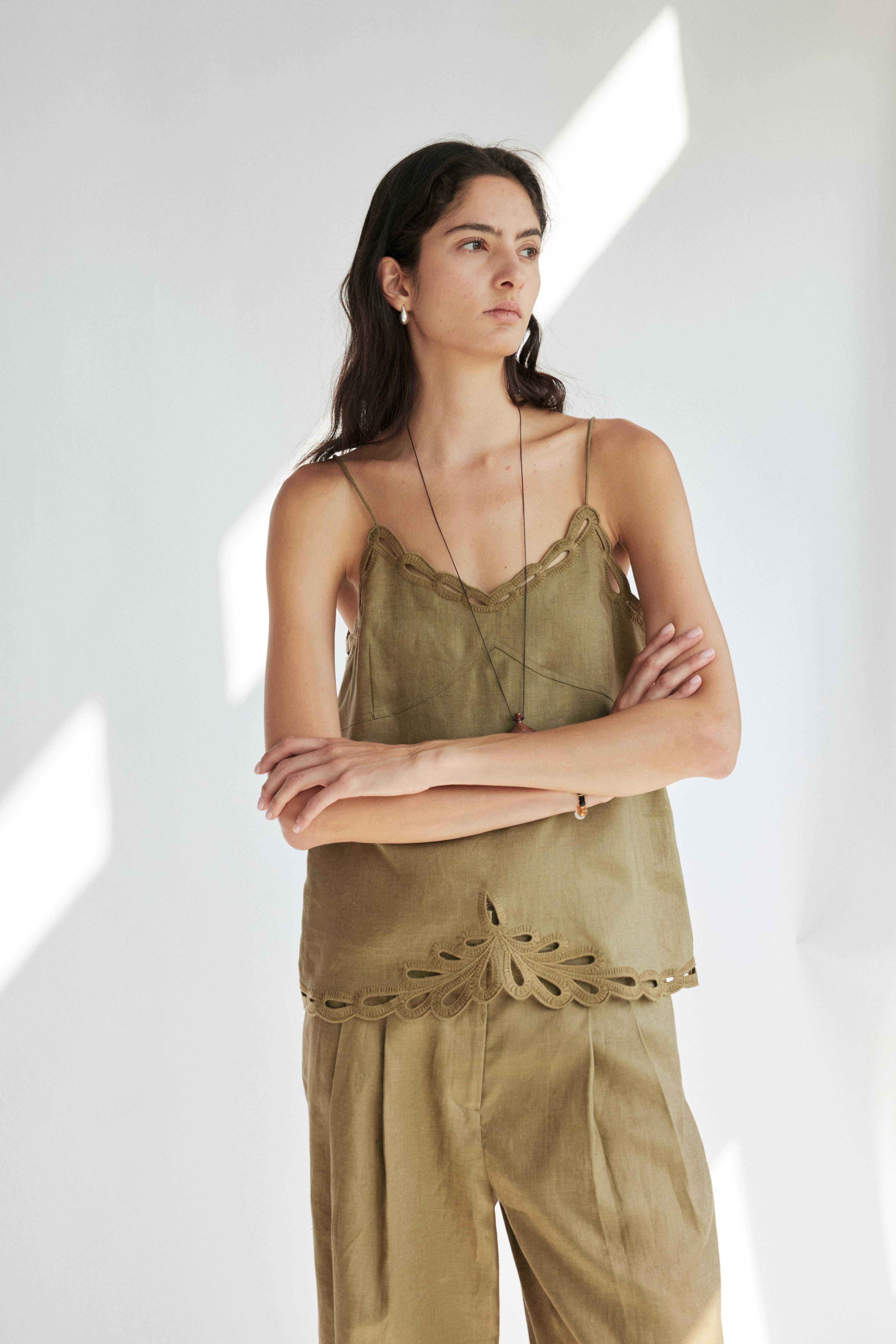 Linen Broderie Anglaise Cami Top