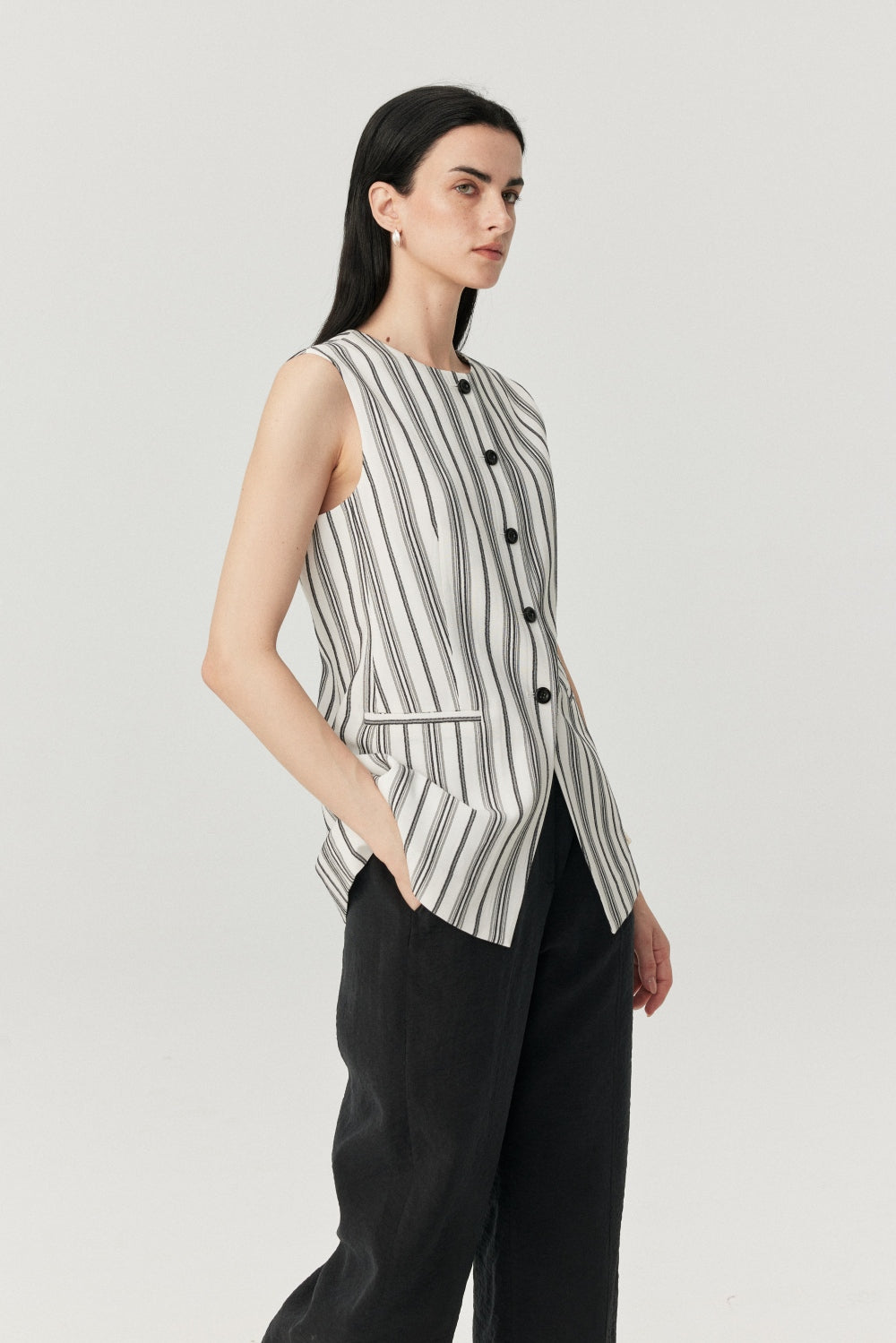 Linen-Blend Stripe Vest