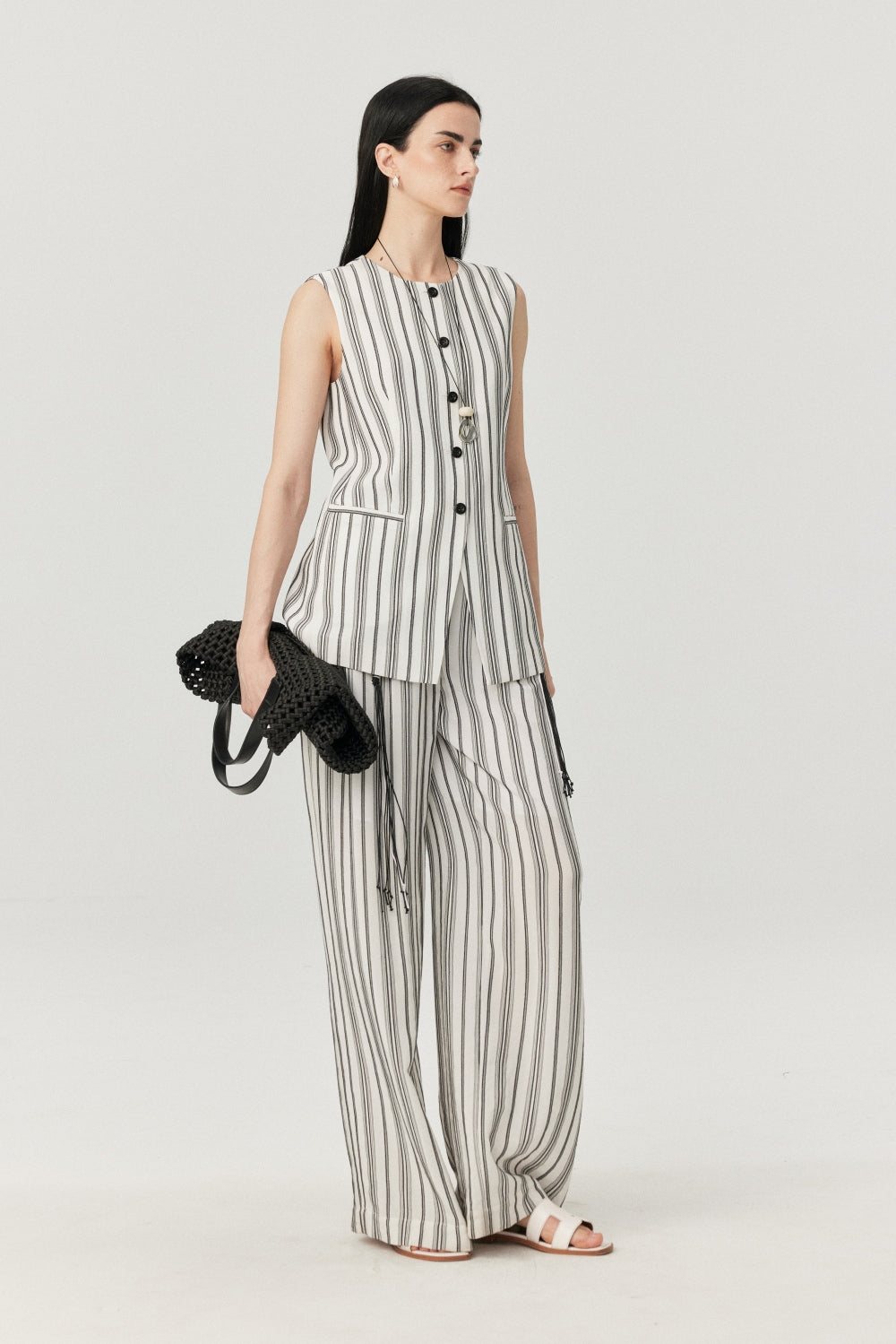 Linen-Blend Stripe Wide-Leg Pants