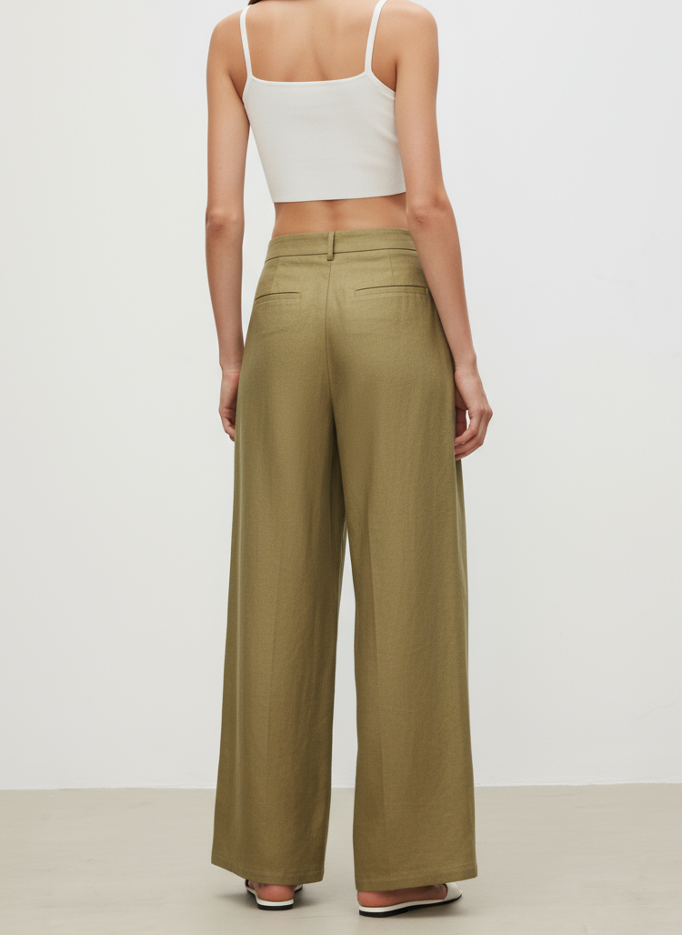Linen Pleated Wide Pants