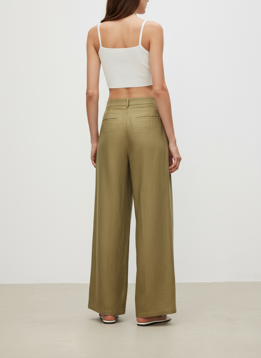 Linen Pleated Wide Pants