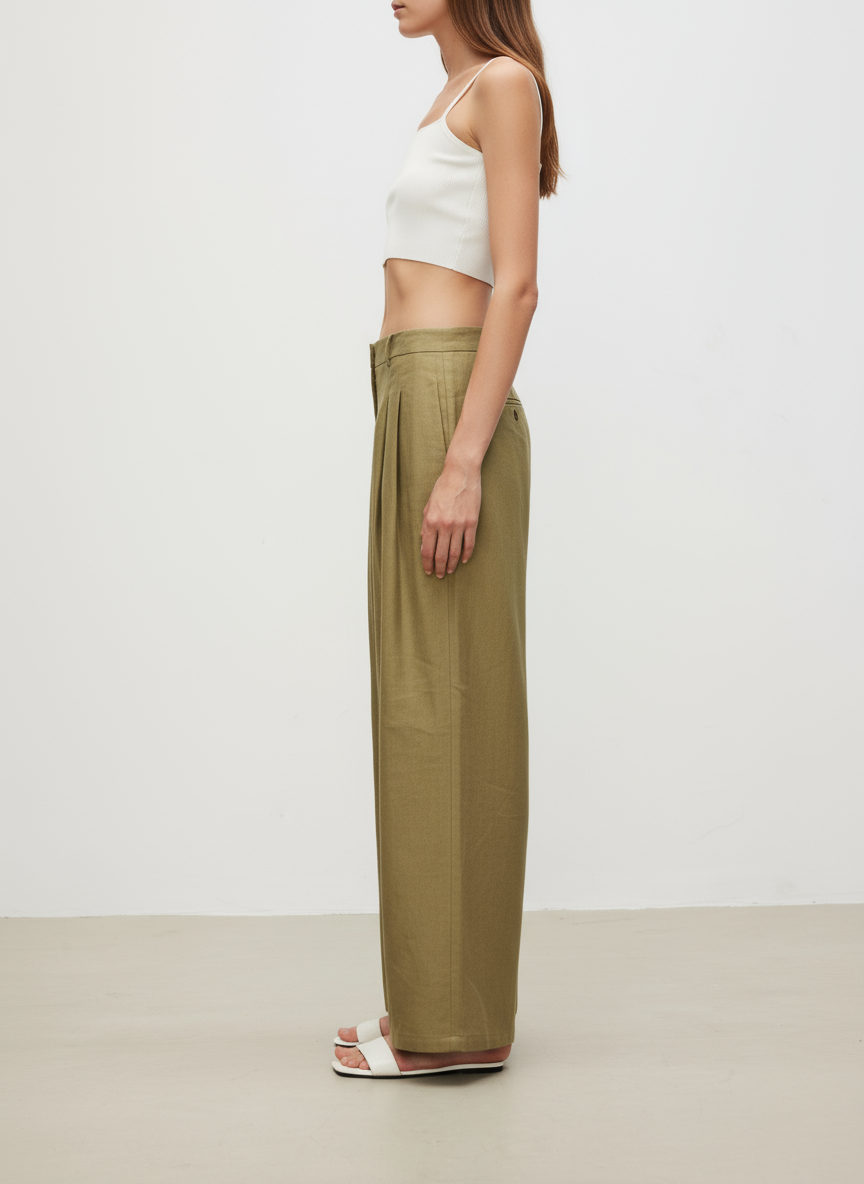 Linen Pleated Wide Pants