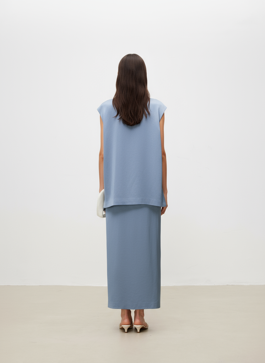 Pearl Sheen Acetate Linen Blend Straight Midi Skirt