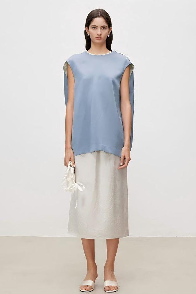 Pearl Sheen Acetate Linen Blend Sleeveless Top