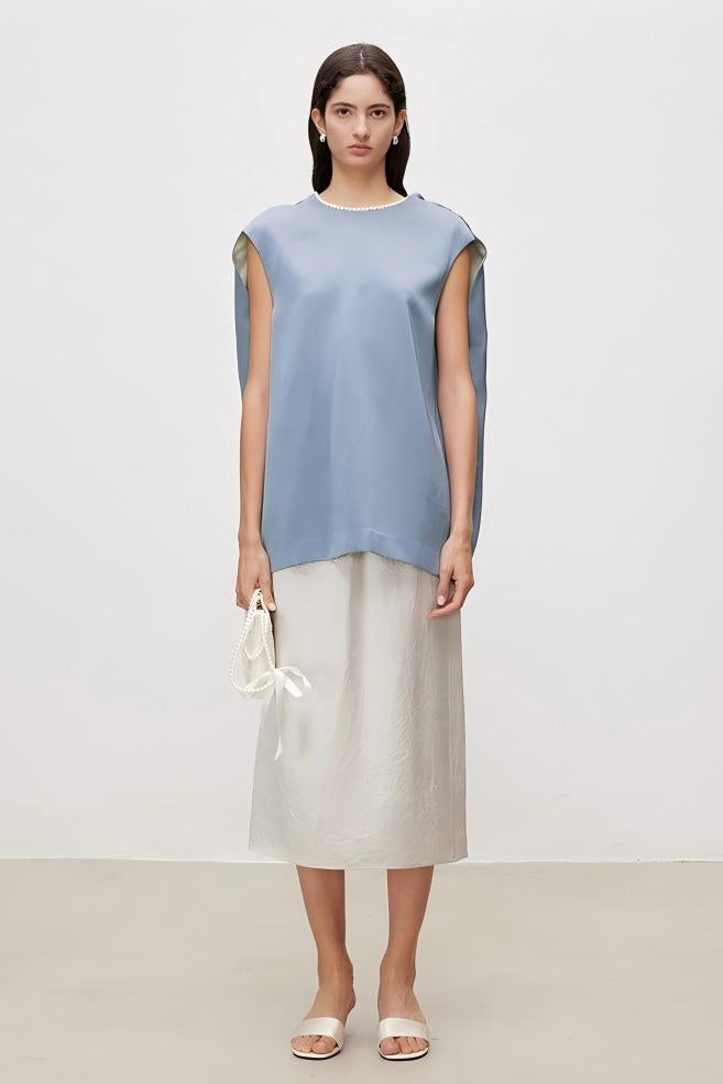 Pearl Sheen Acetate Linen Blend Sleeveless Top