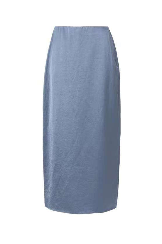 Pearl Sheen Acetate Linen Blend Straight Midi Skirt