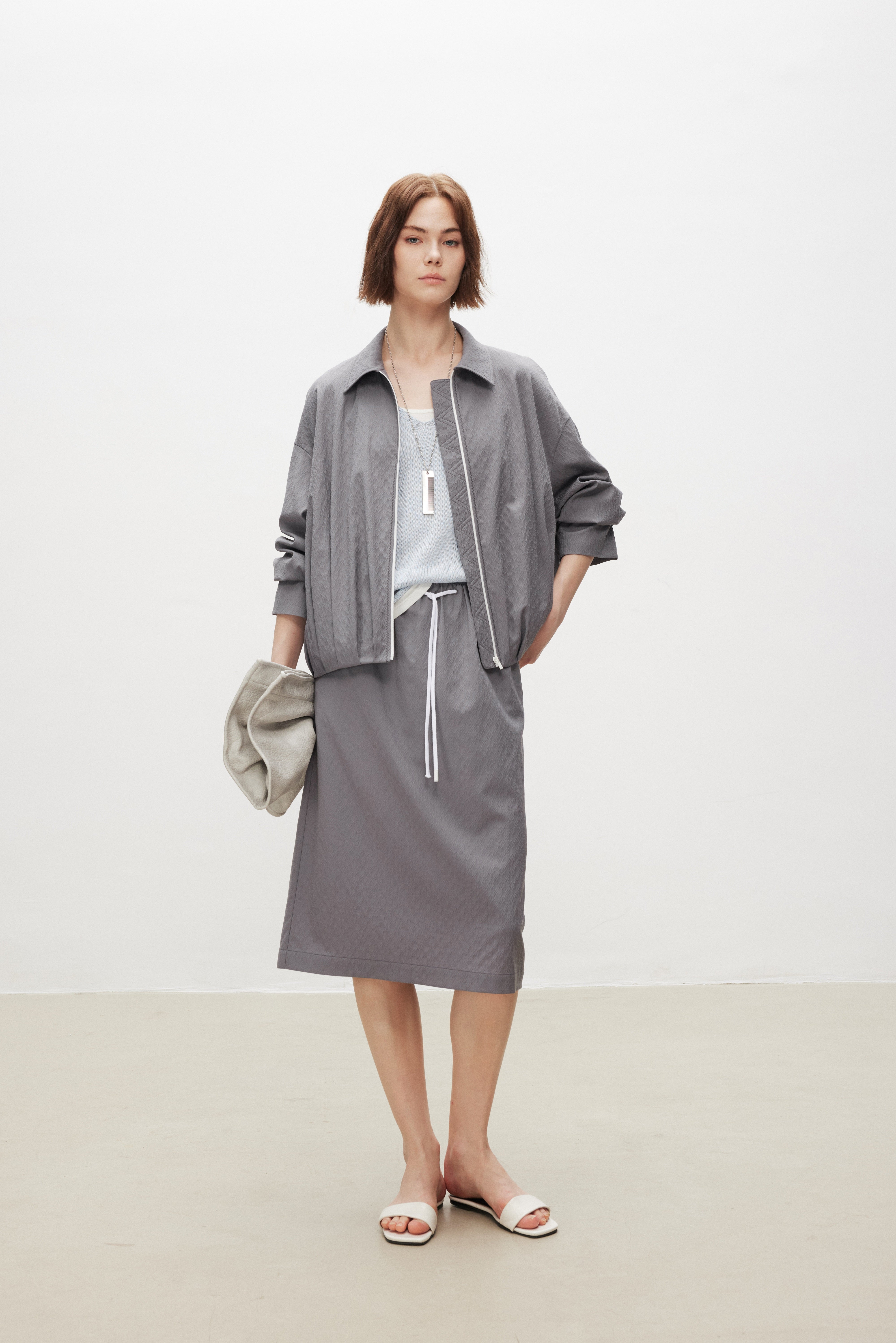 Wool Seersucker Relaxed Oversized Jacket