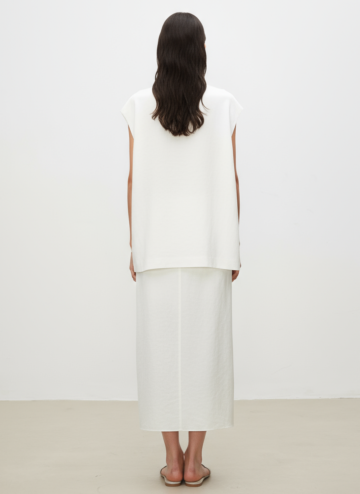 Pearl Sheen Acetate Linen Blend Straight Midi Skirt