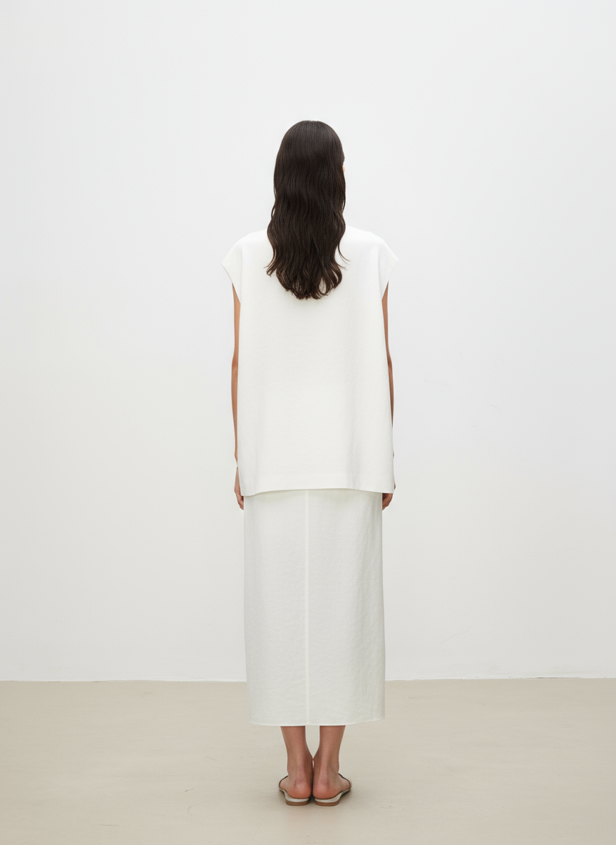 Pearl Sheen Acetate Linen Blend Straight Midi Skirt