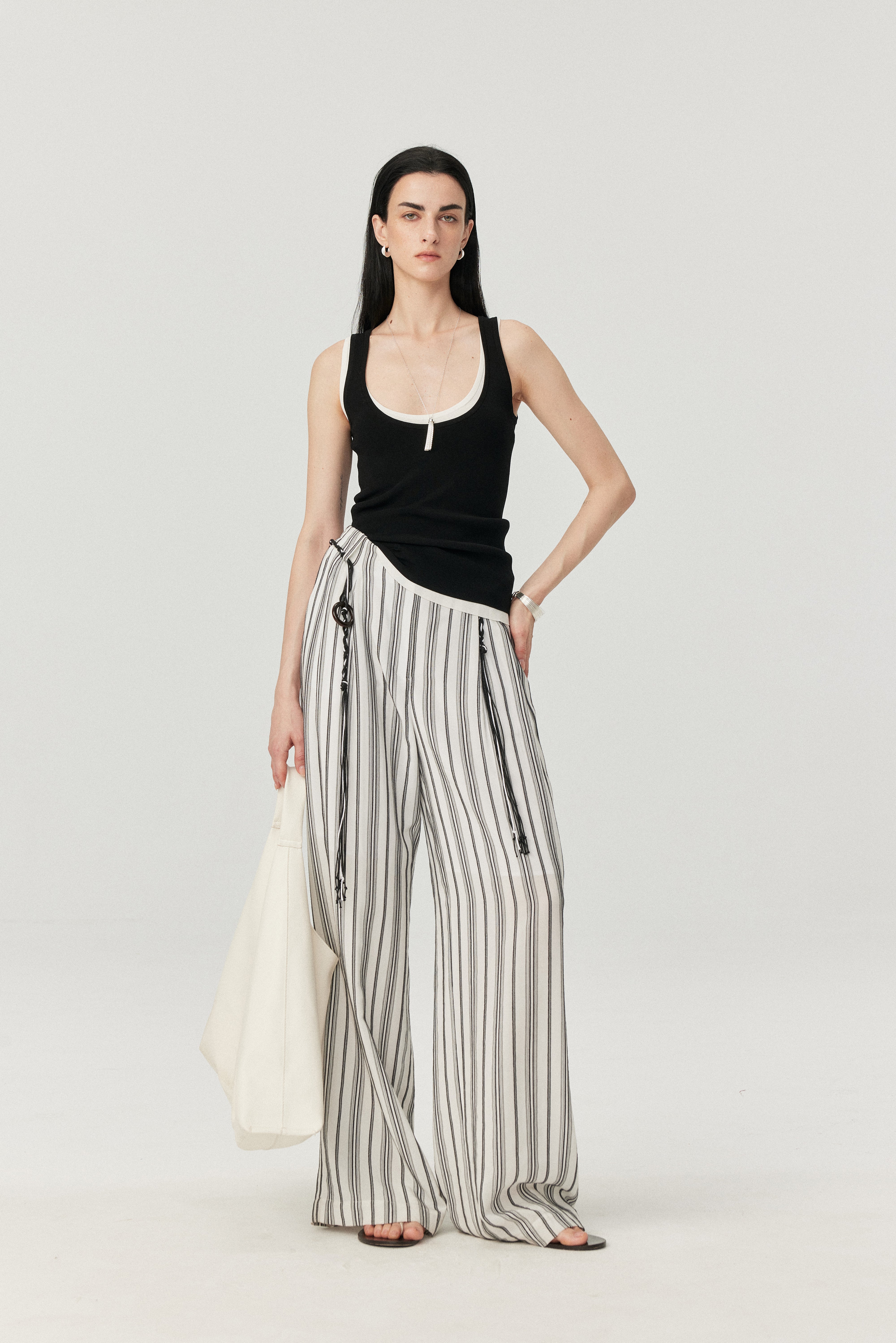 Linen-Blend Stripe Wide-Leg Pants