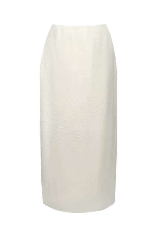 Pearl Sheen Acetate Linen Blend Straight Midi Skirt
