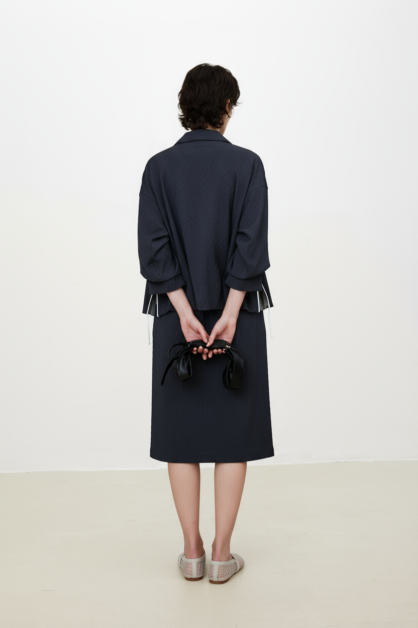 Wool Seersucker Midi Skirt