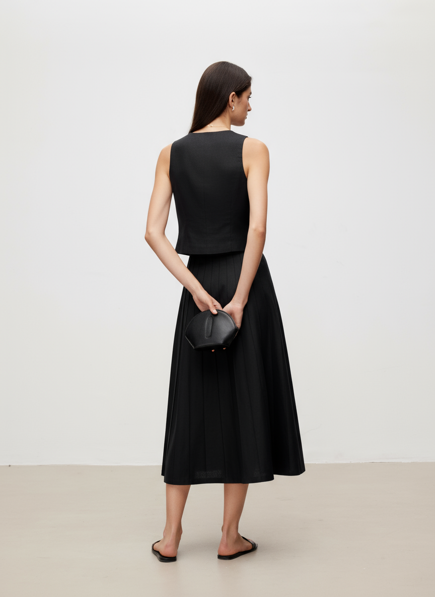 Vintage Linen Midi A-Line Skirt