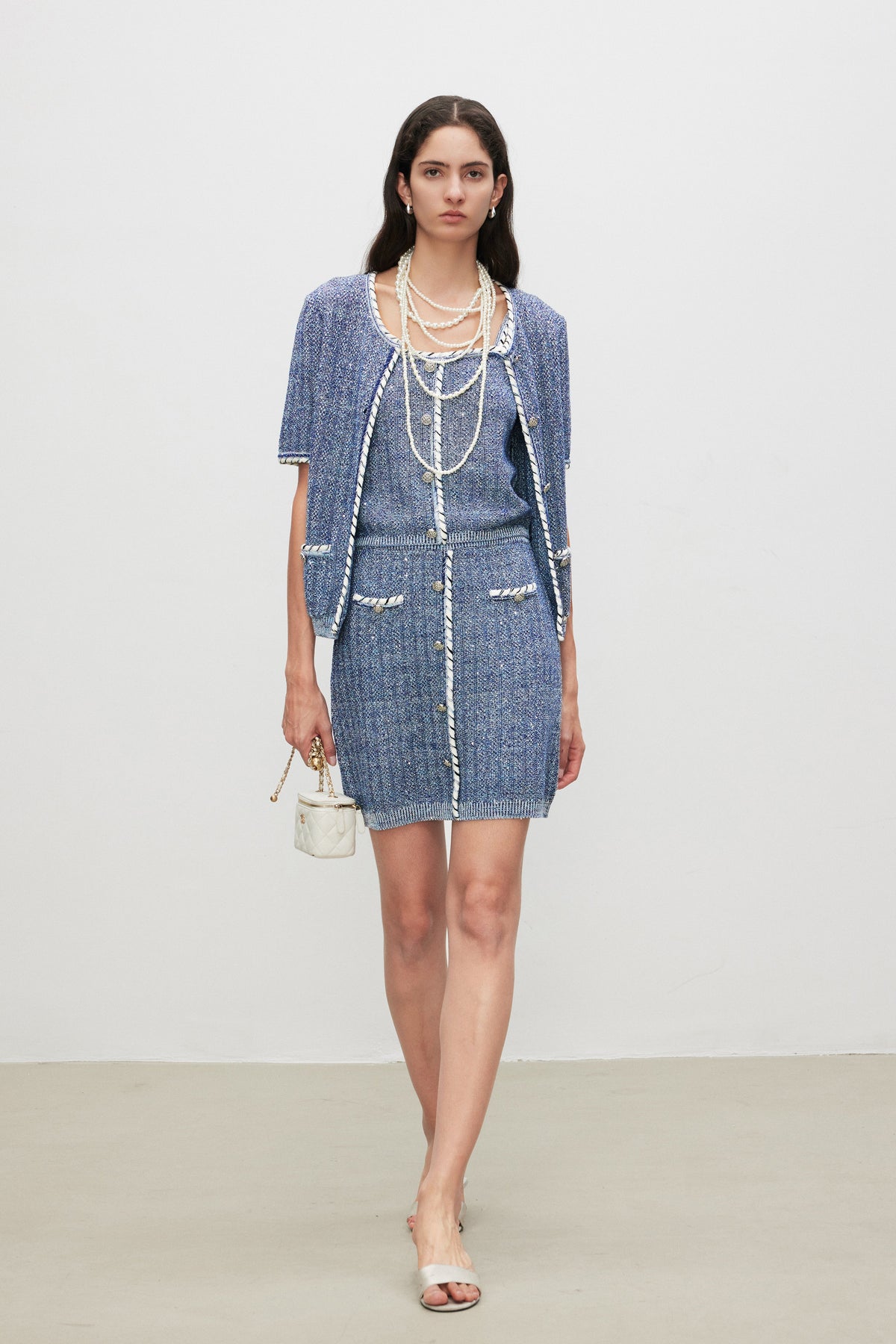 Contrast-Trim Cotton-Linen Blend Short Sleeve Cardigan