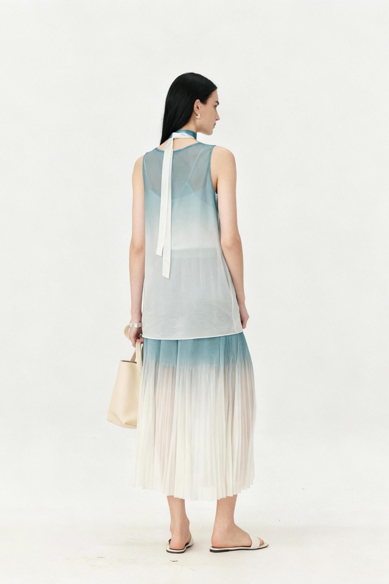 Ombre Breeze Pleated Midi Skirt
