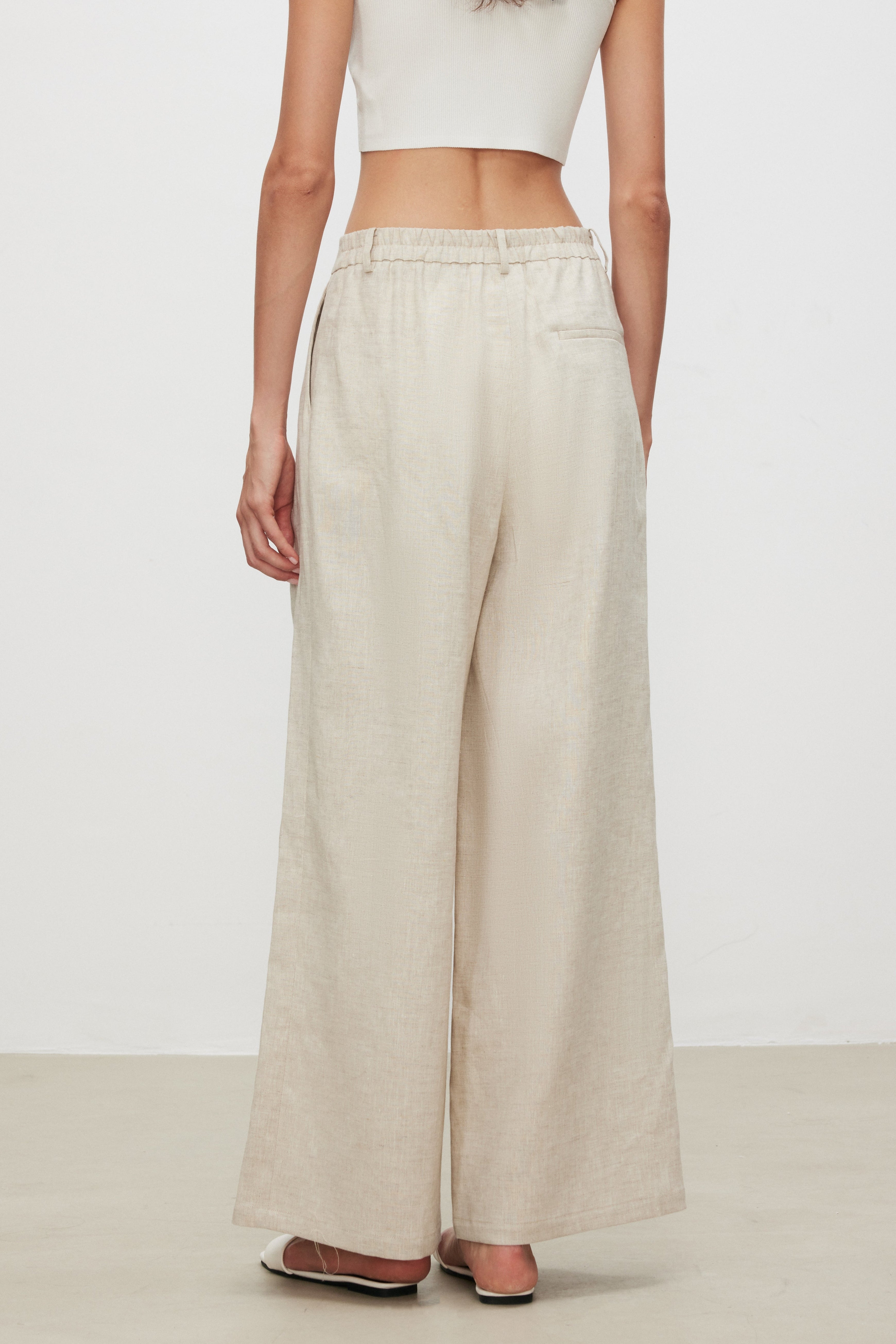 Linen Pleated Wide Pants