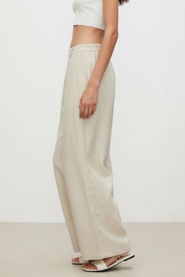 Linen Pleated Wide Pants