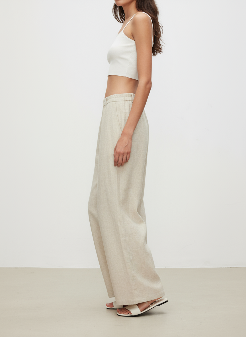 Linen Pleated Wide Pants