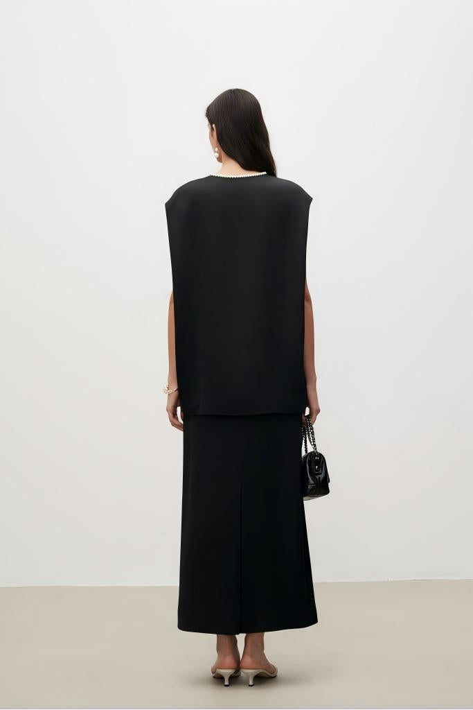 Pearl Sheen Acetate Linen Blend Straight Midi Skirt