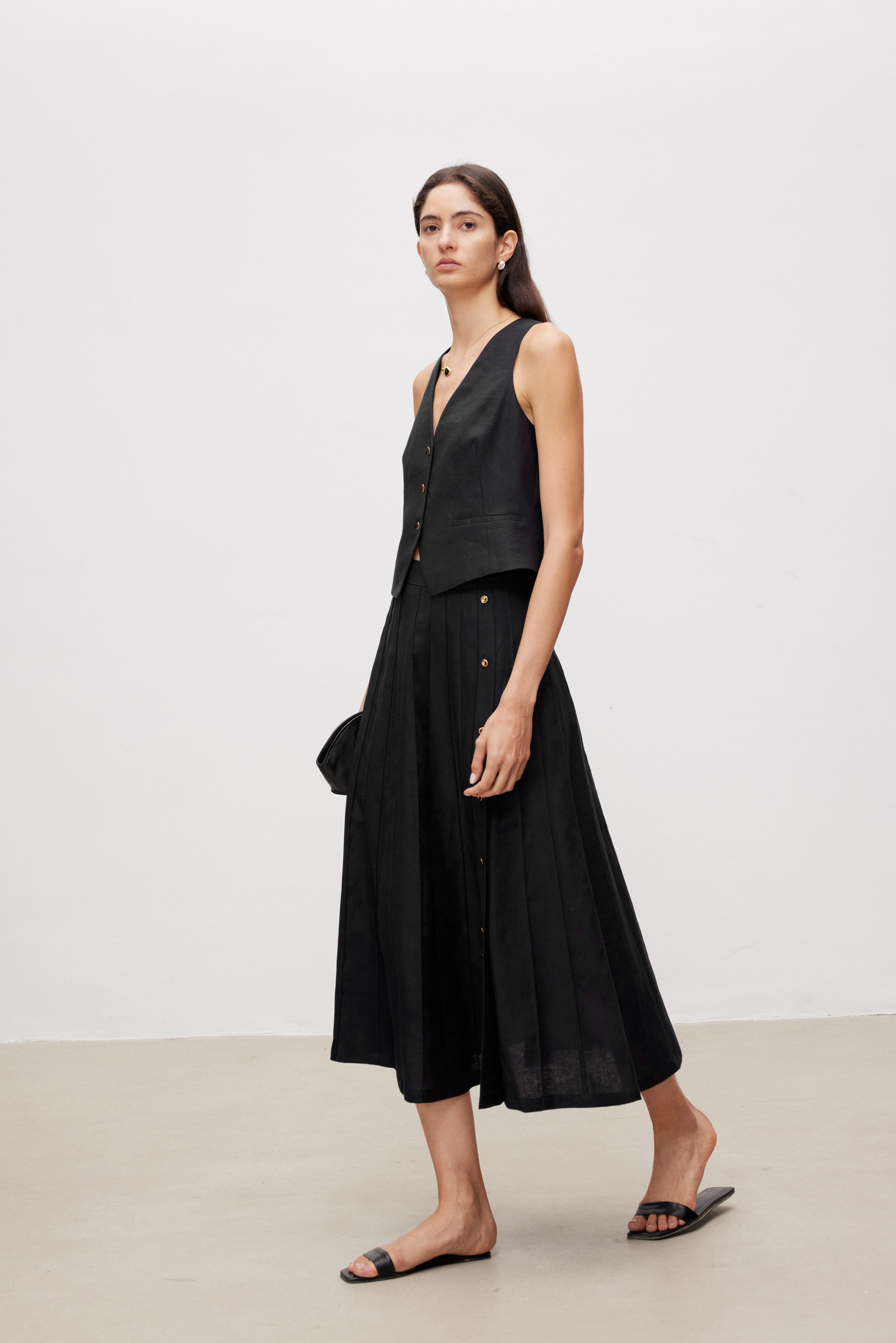 Vintage Linen Midi A-Line Skirt