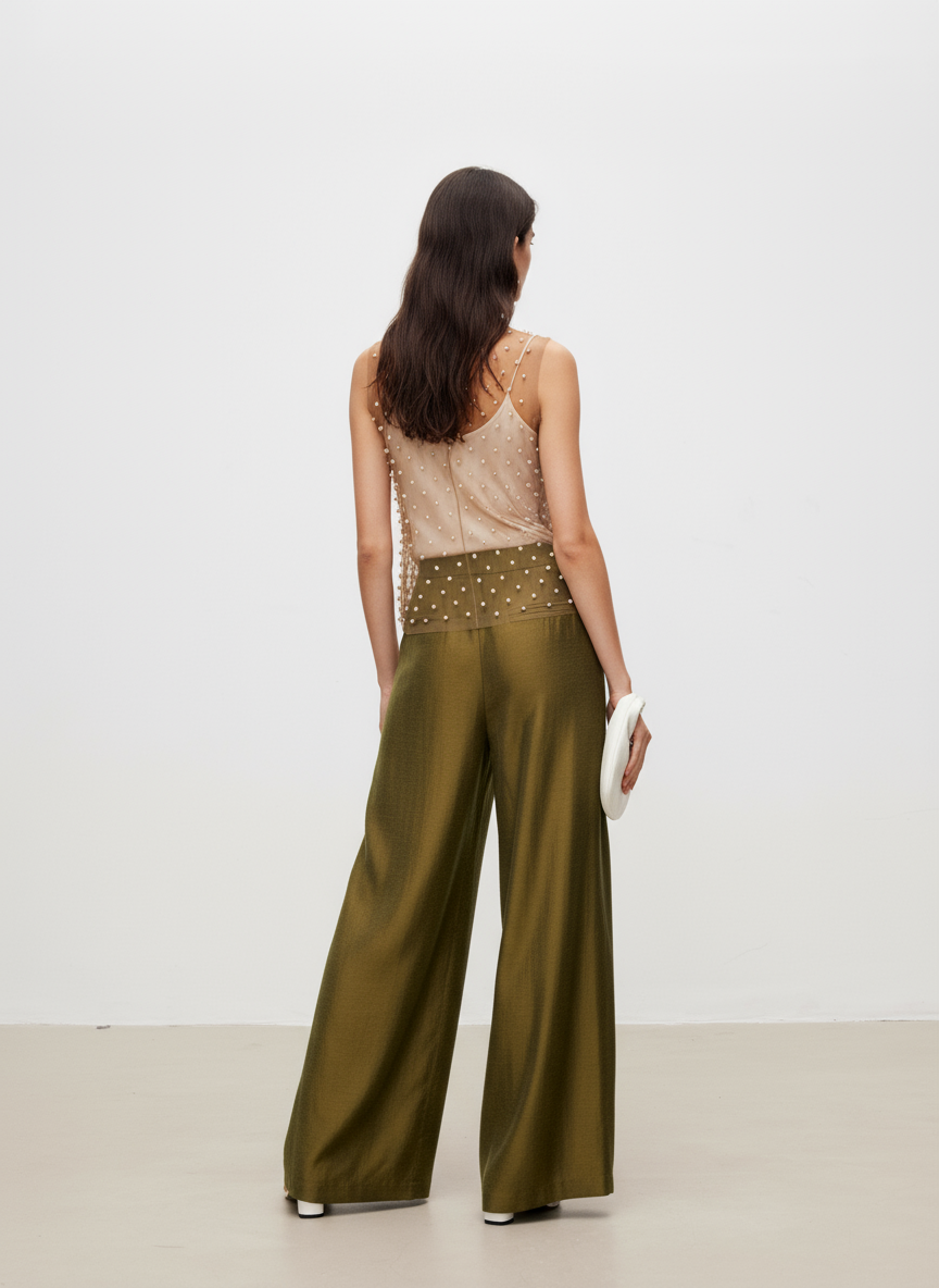 Linen Blend Wide Leg Pants