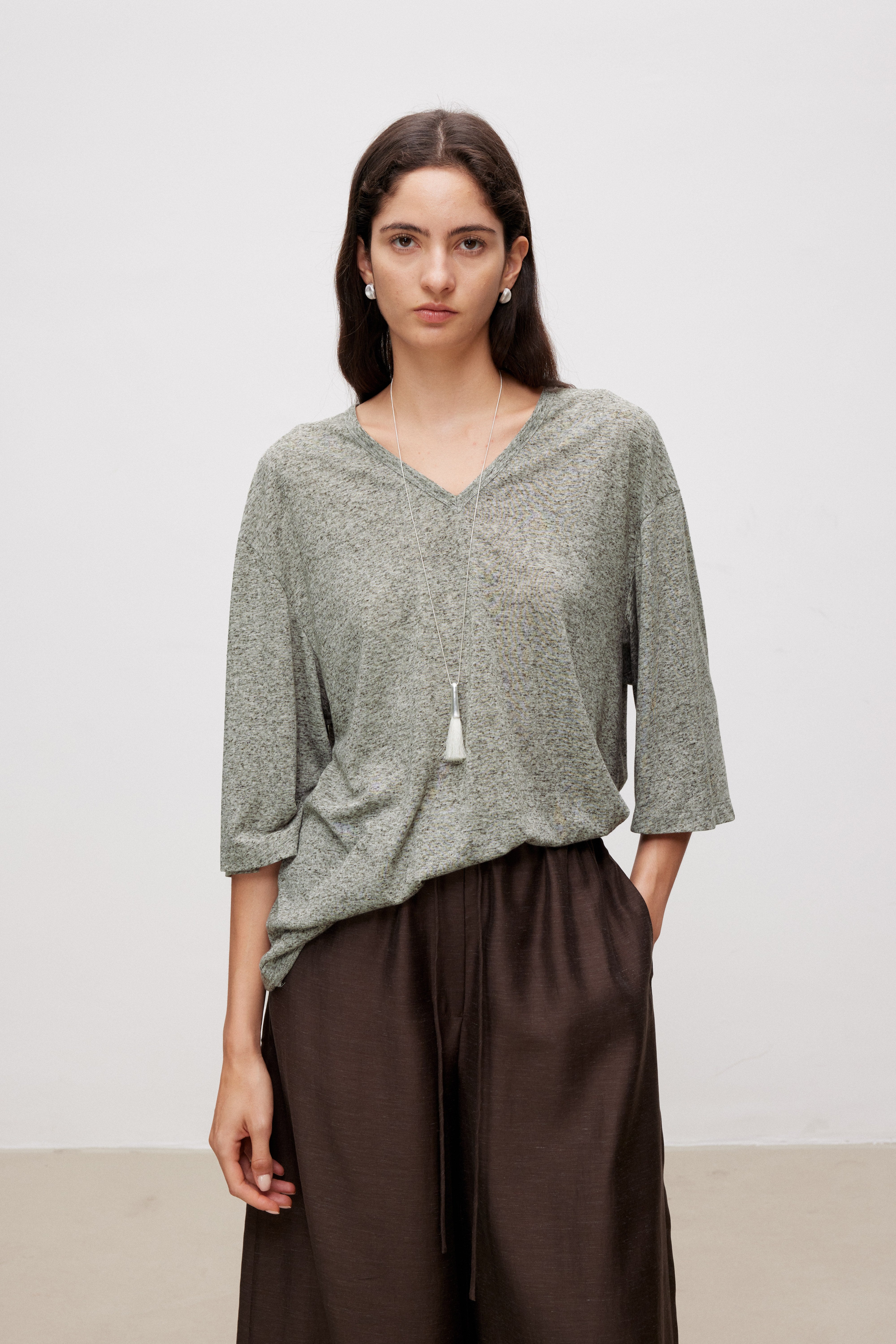Soft Touch Linen Blend V-Neck Top