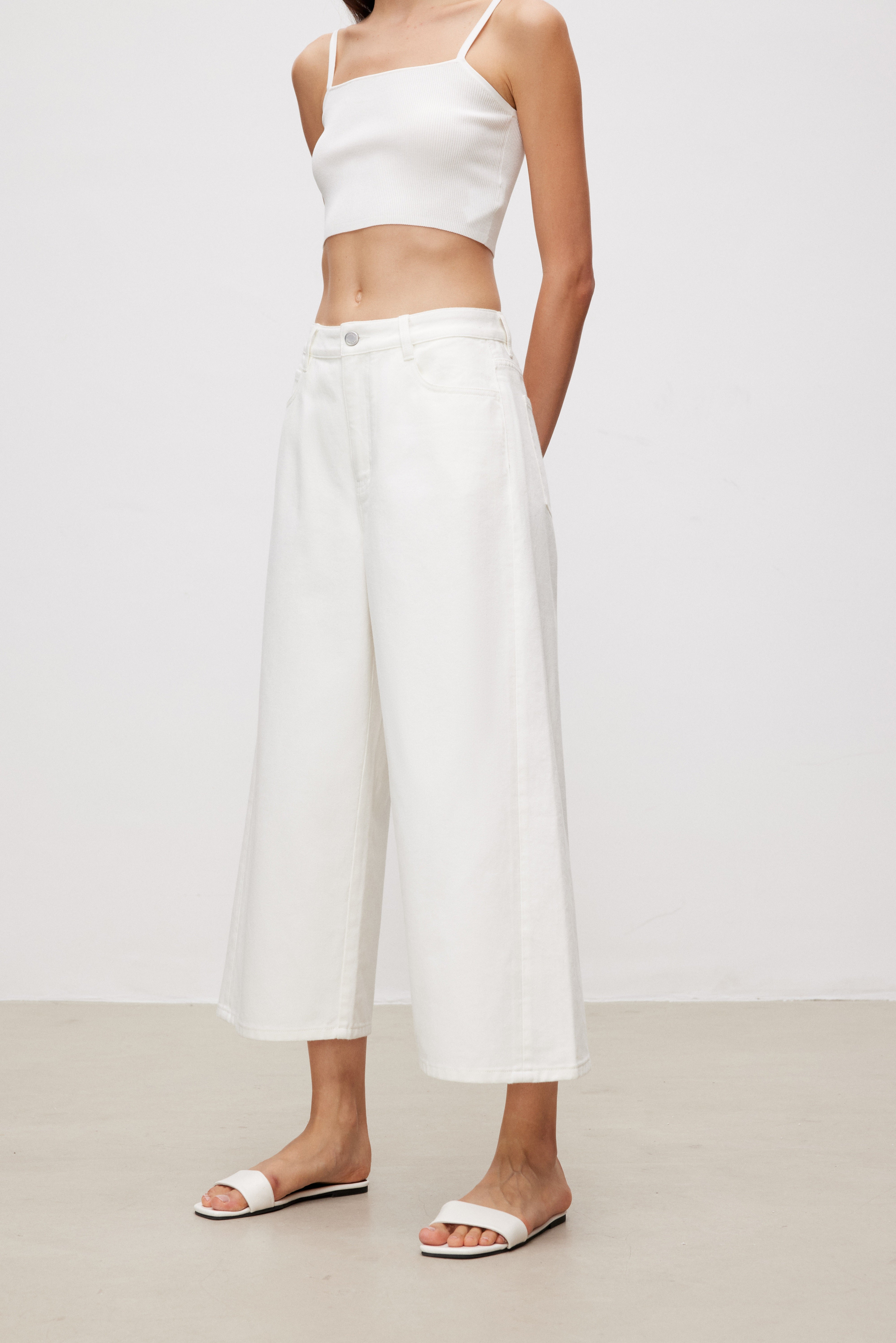 Effortless Cotton Wide Cropped Pants