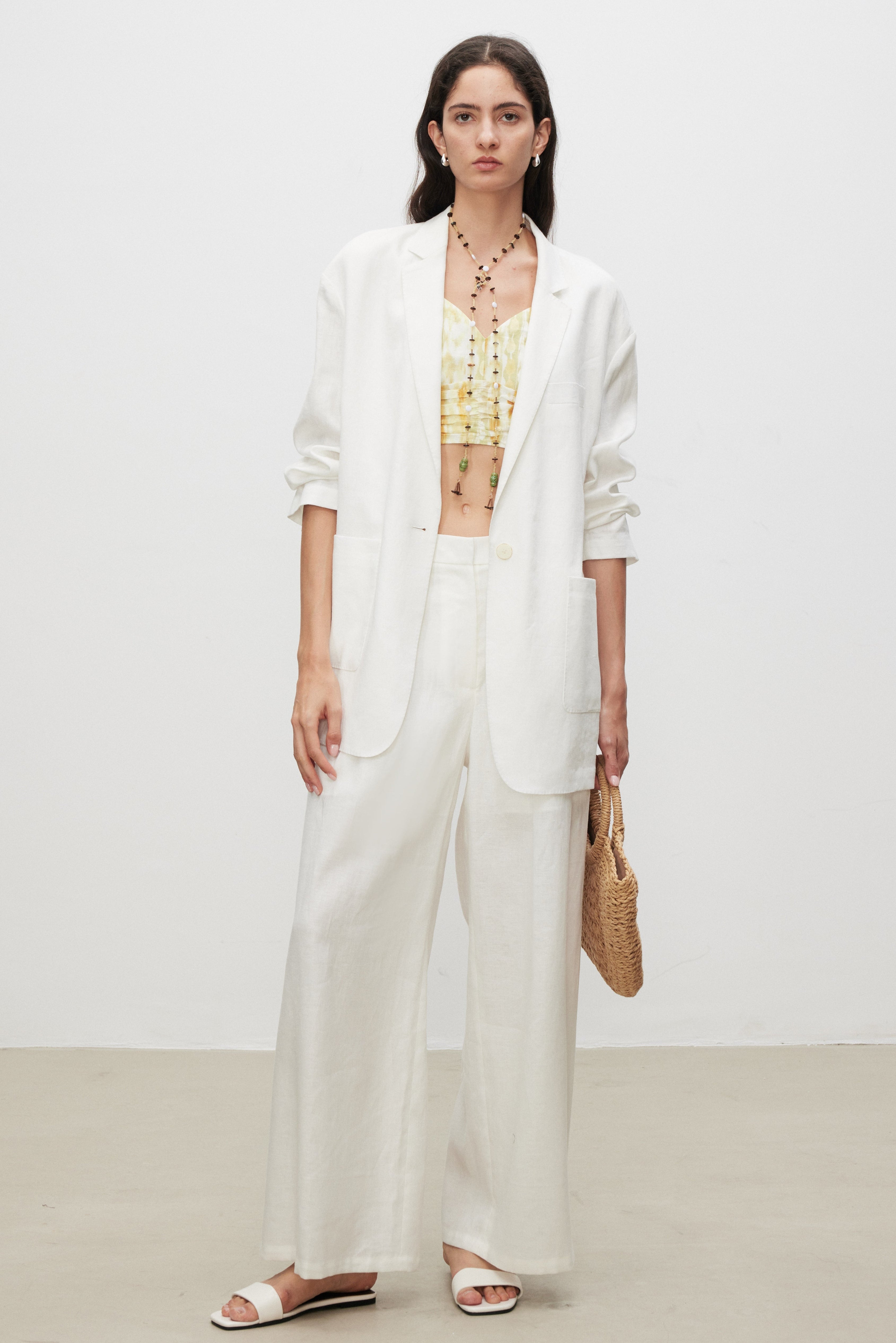 Linen Pleated Wide Pants