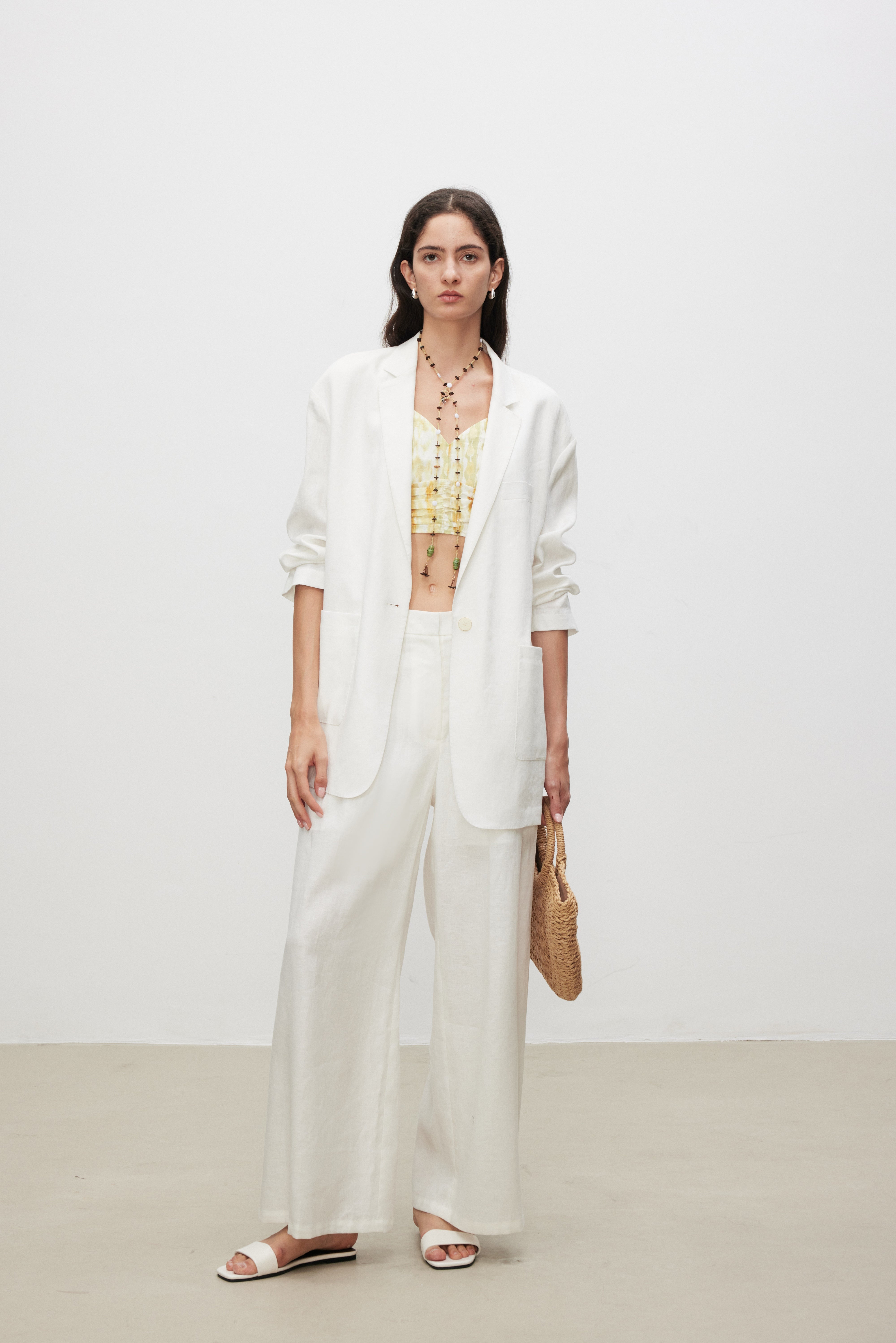 Linen Pleated Wide Pants